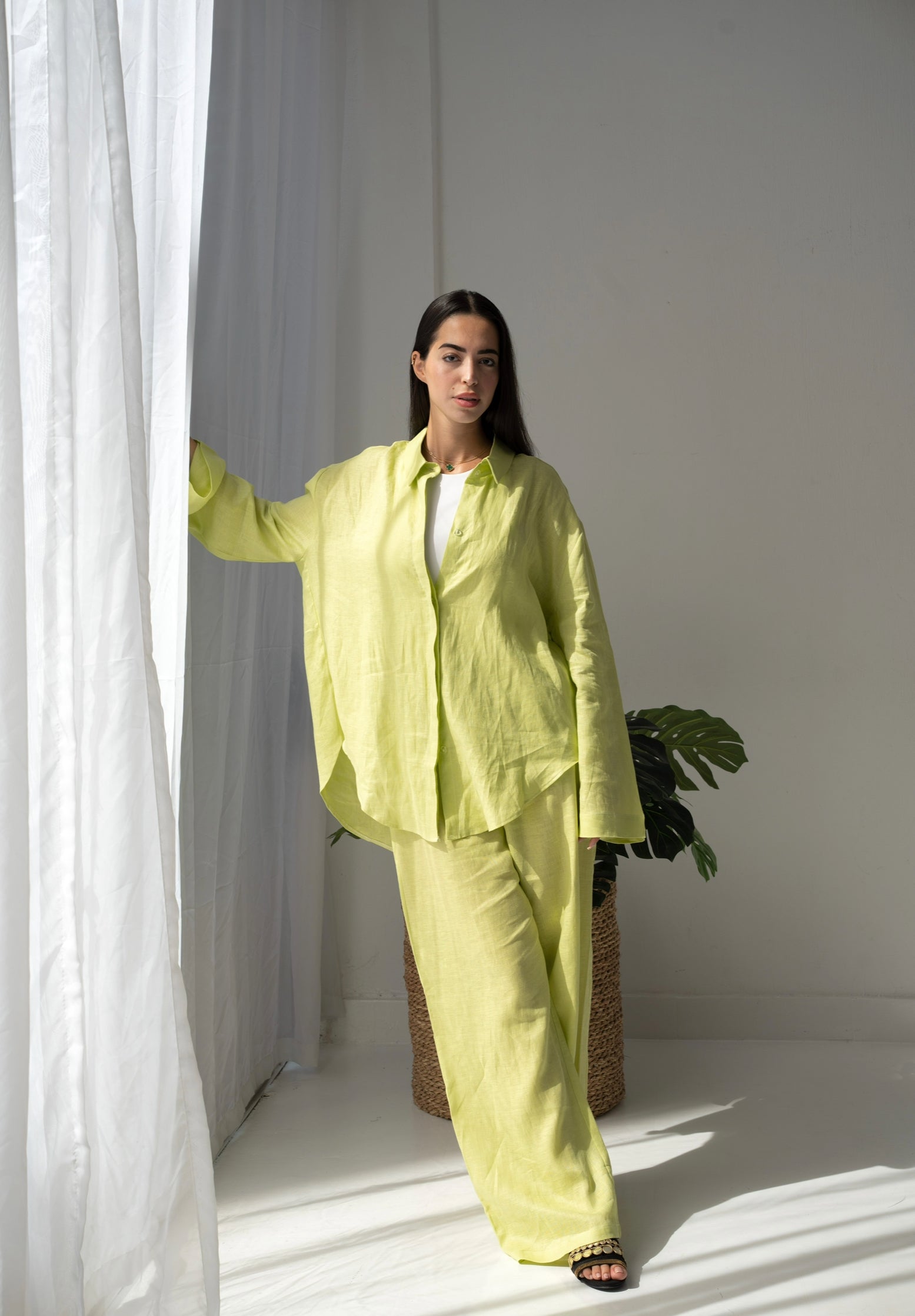 Lime yellow linen set