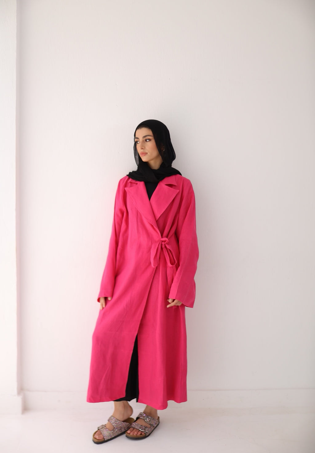 Fuchsia side-tie linen dress