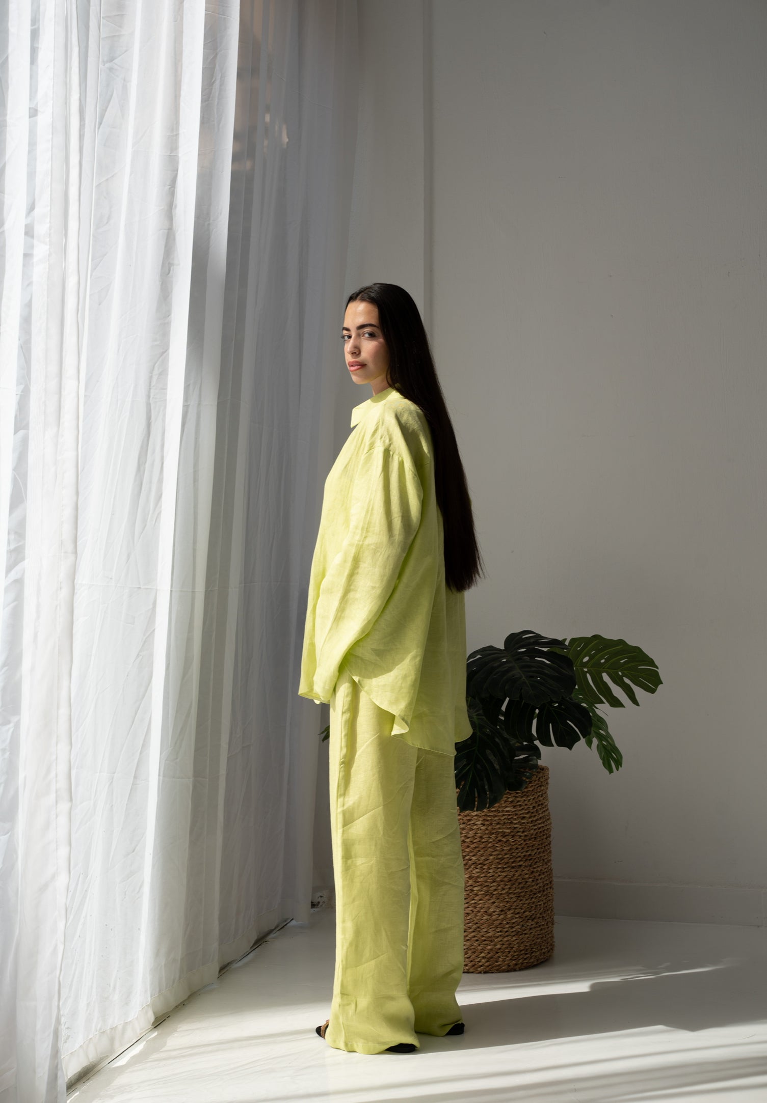 Lime yellow linen set