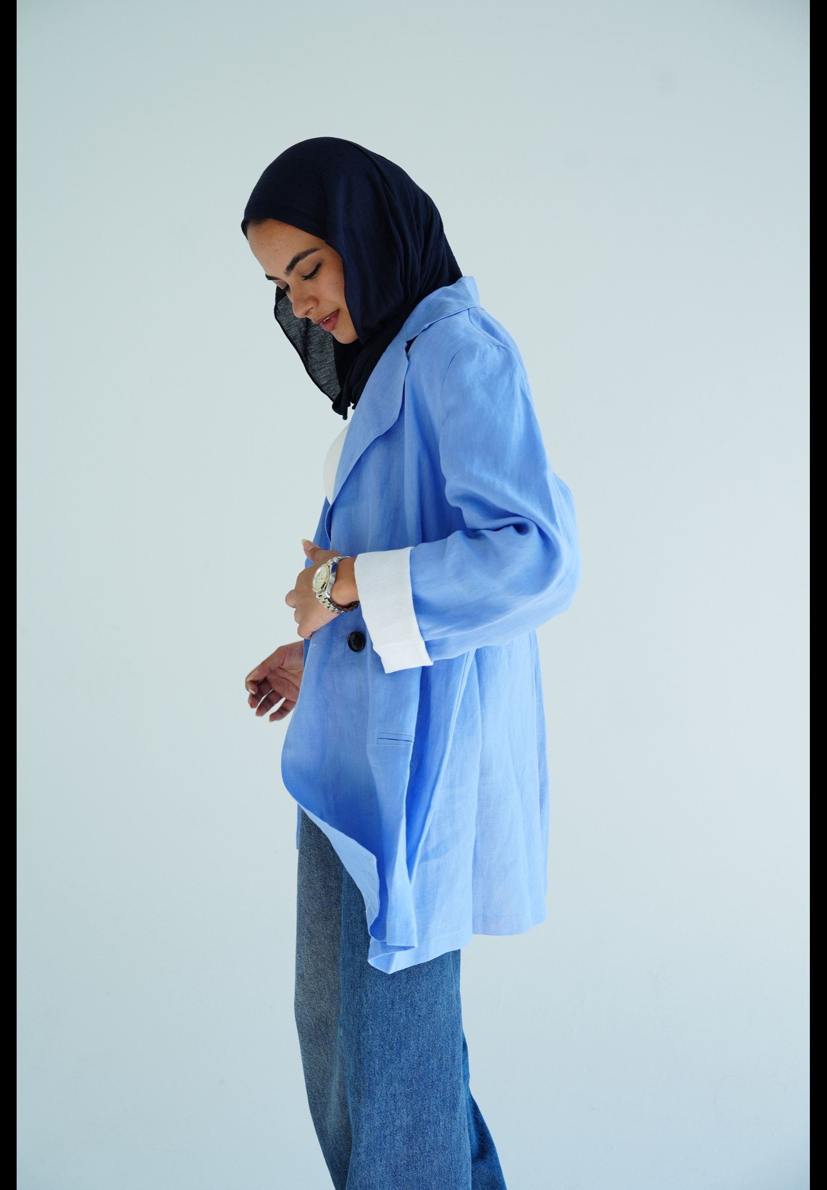 The linen blazer in baby-blue