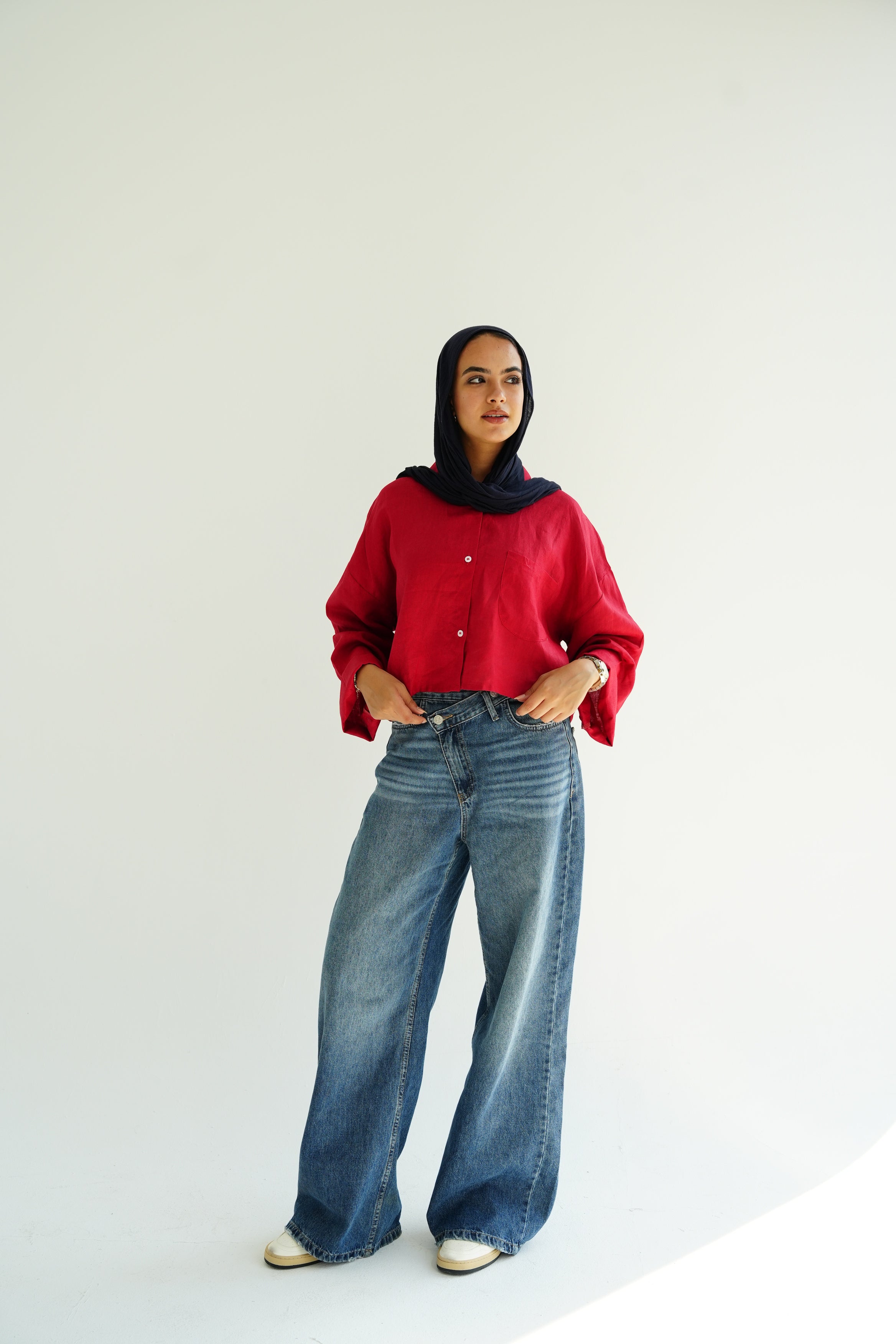Cropped linen shirt in Red