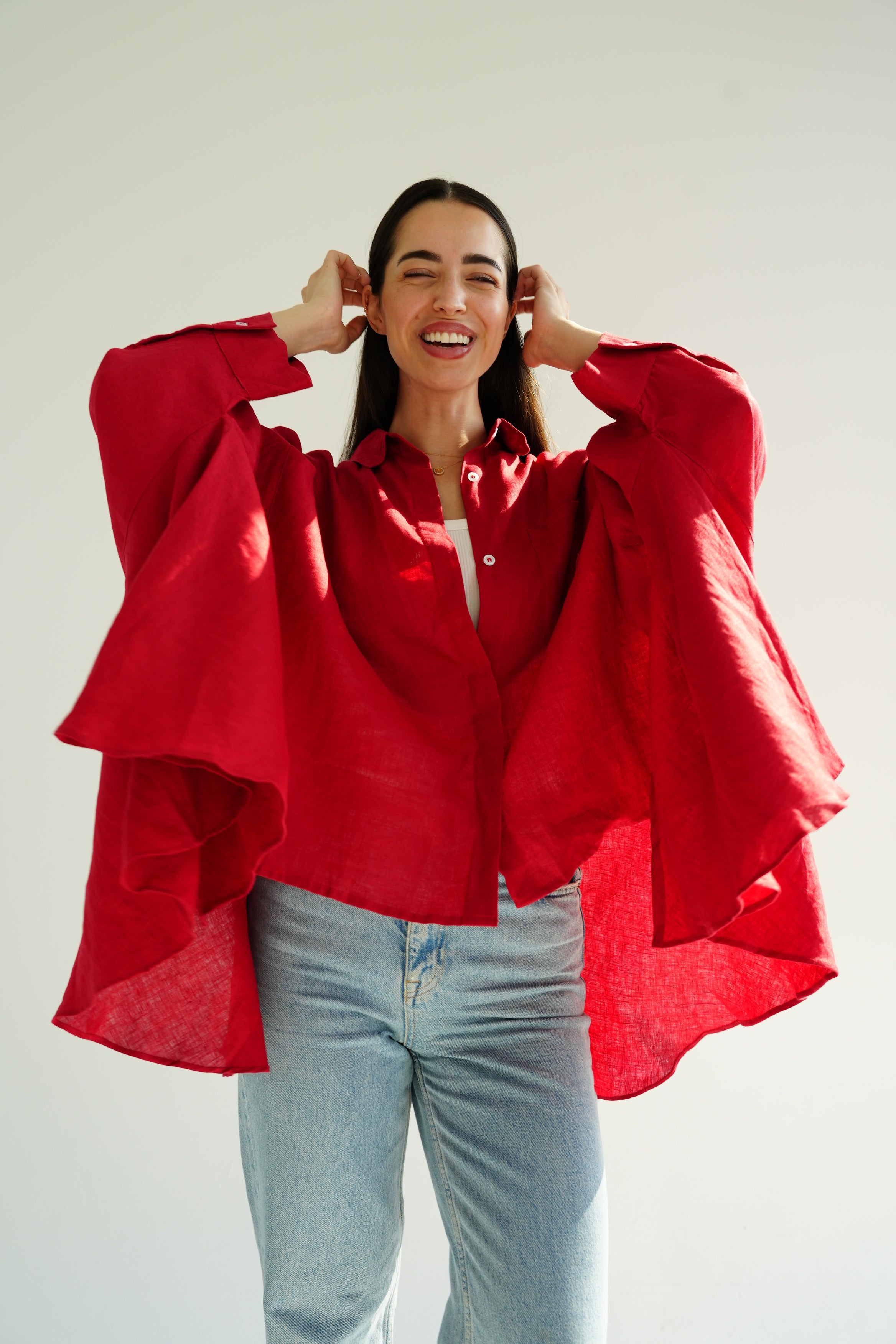Flowy linen blouse- Red