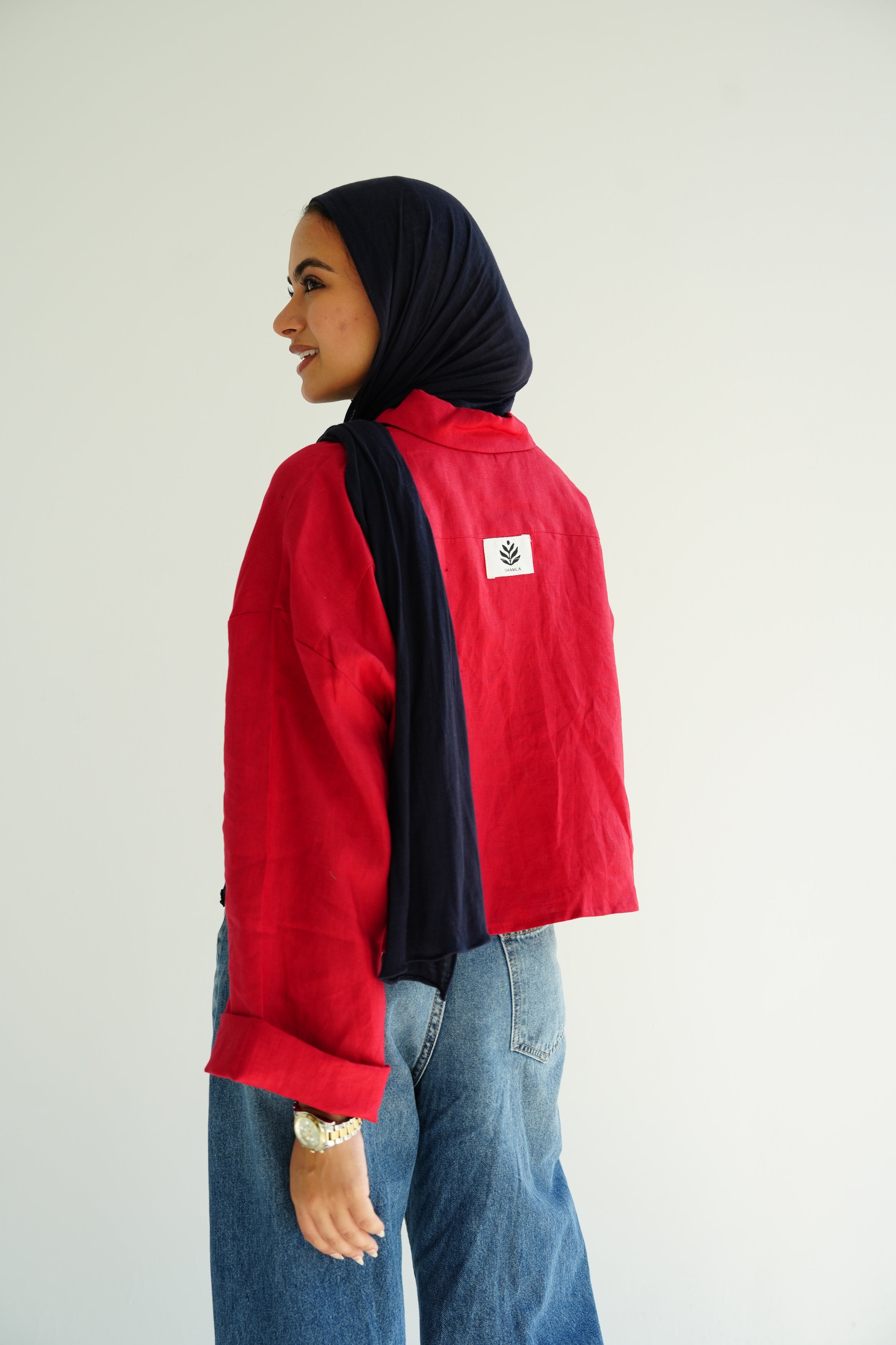 Cropped linen shirt in Red