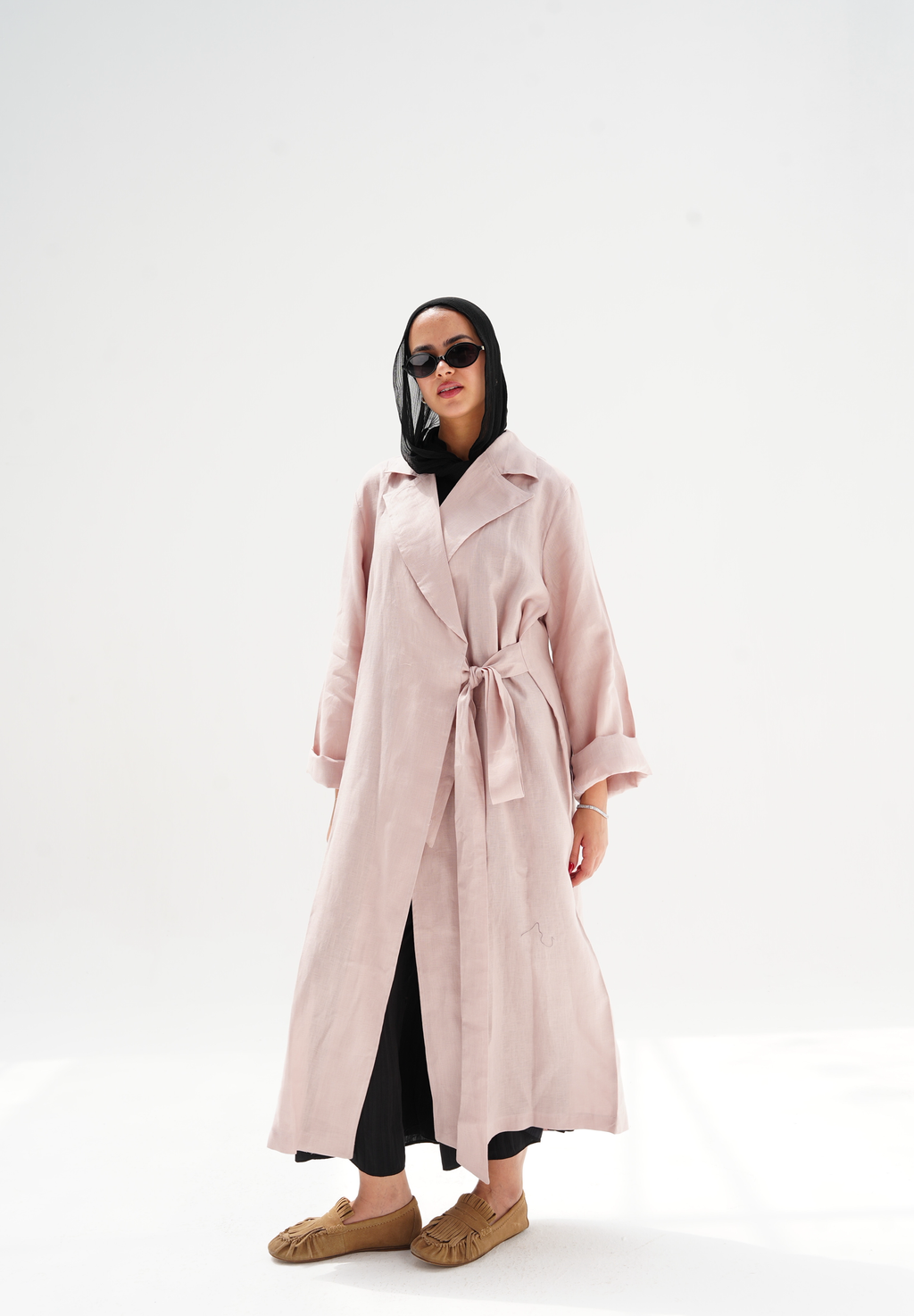 Side-tie linen dress in pink