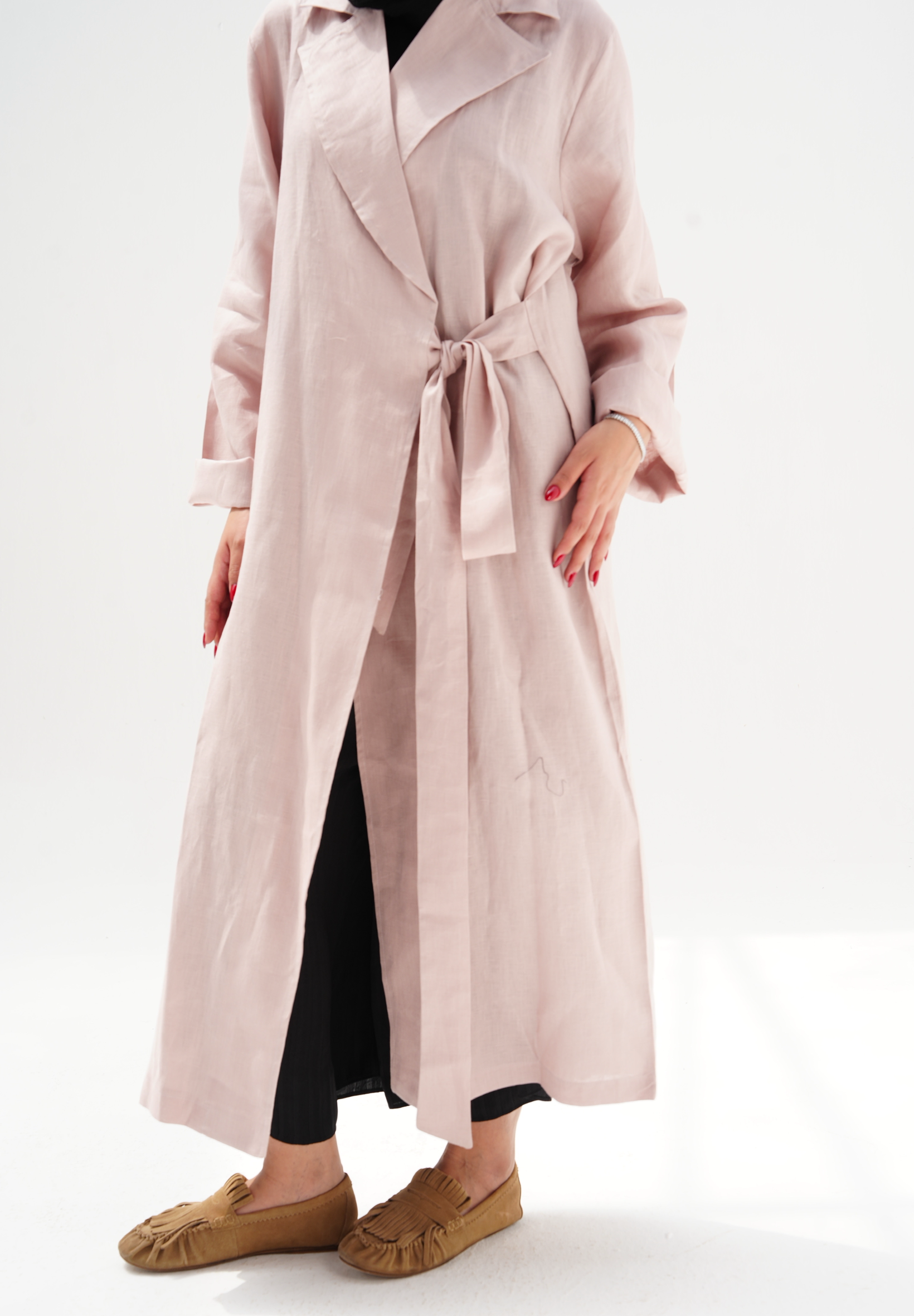 Side-tie linen dress in pink