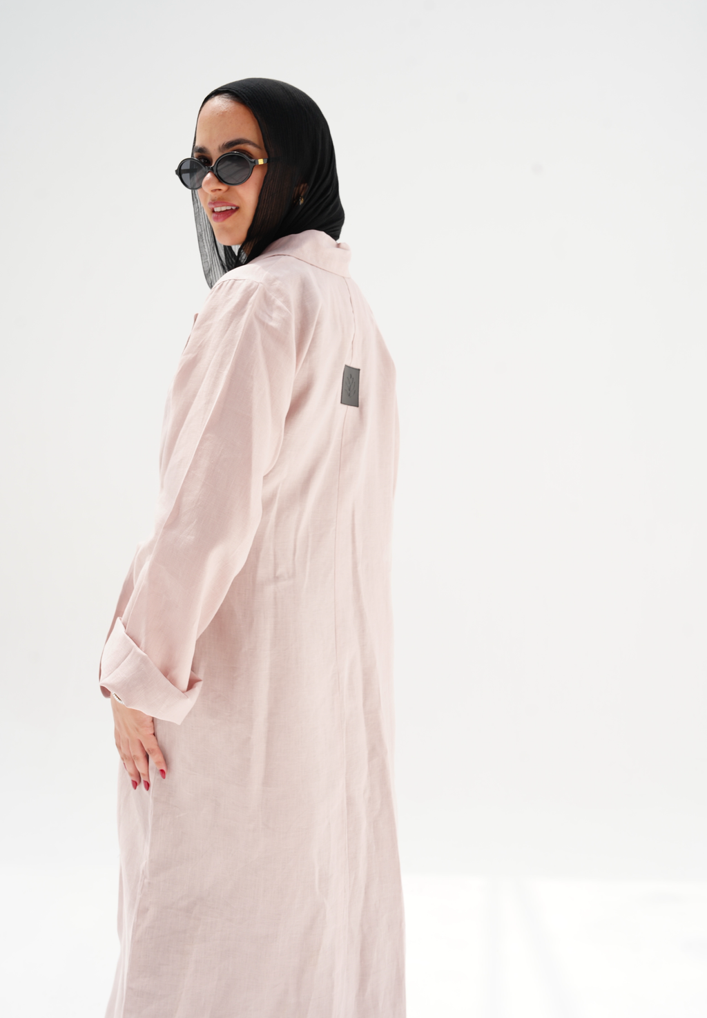 Side-tie linen dress in pink