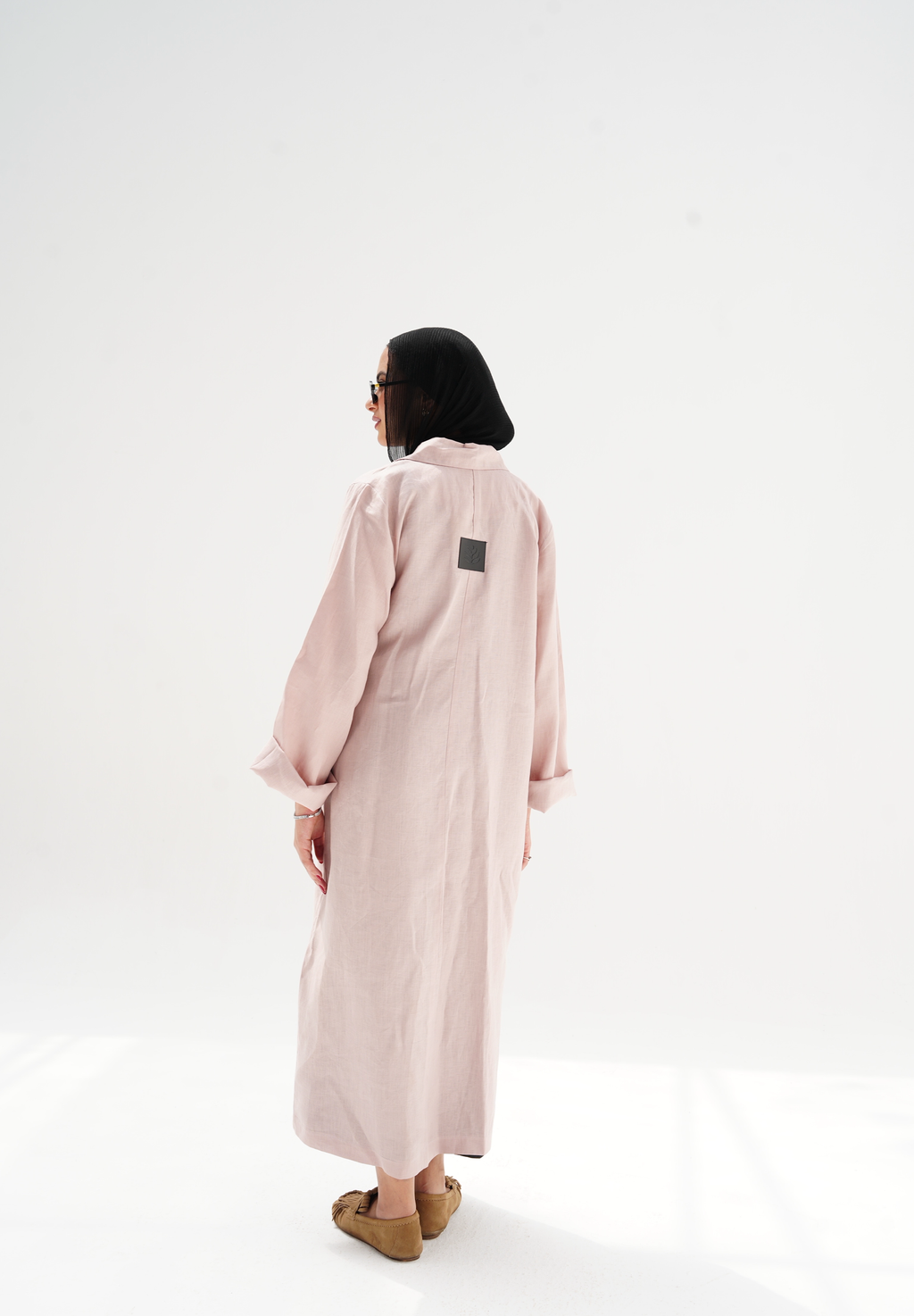 Side-tie linen dress in pink