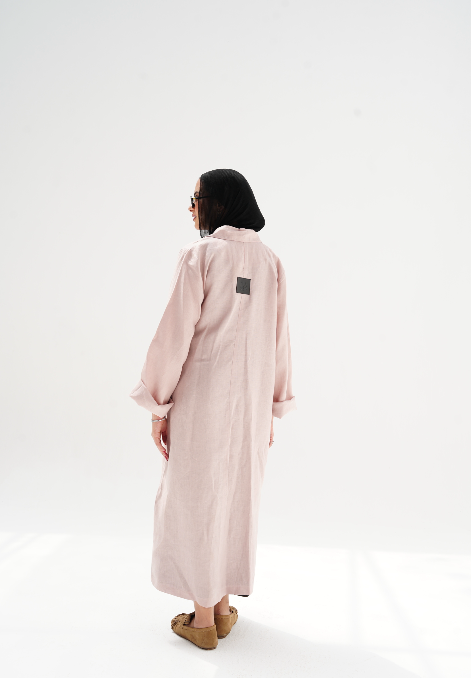 Side-tie linen dress in pink