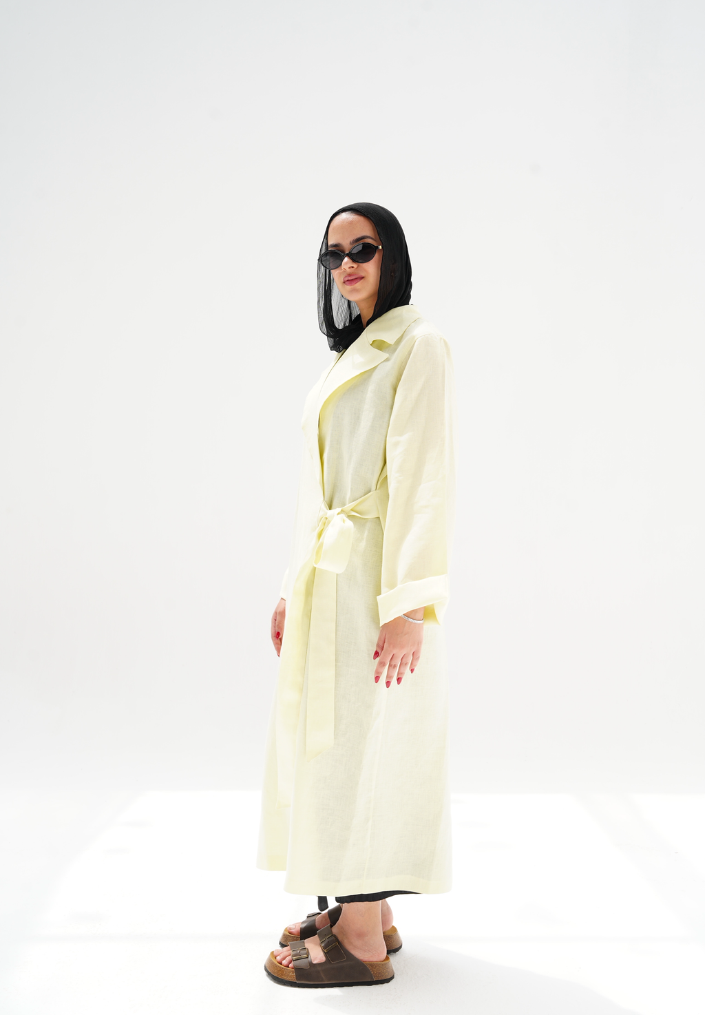 Side-tie linen dress in butter yellow