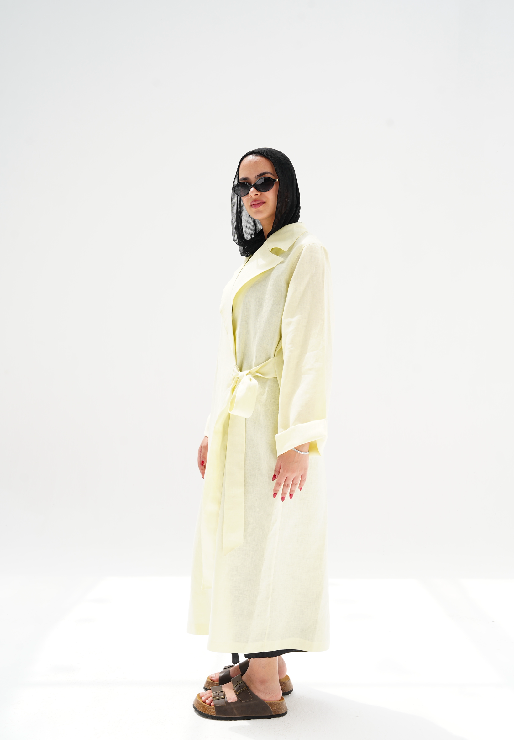 Side-tie linen dress in butter yellow