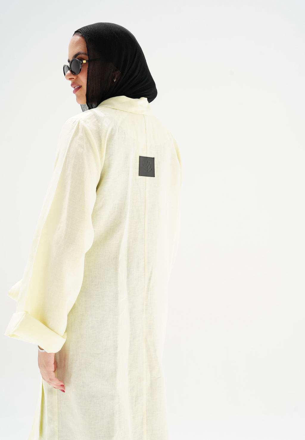 Side-tie linen dress in butter yellow