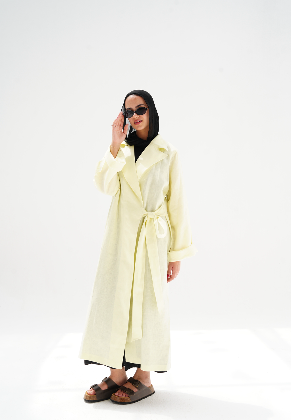 Side-tie linen dress in butter yellow