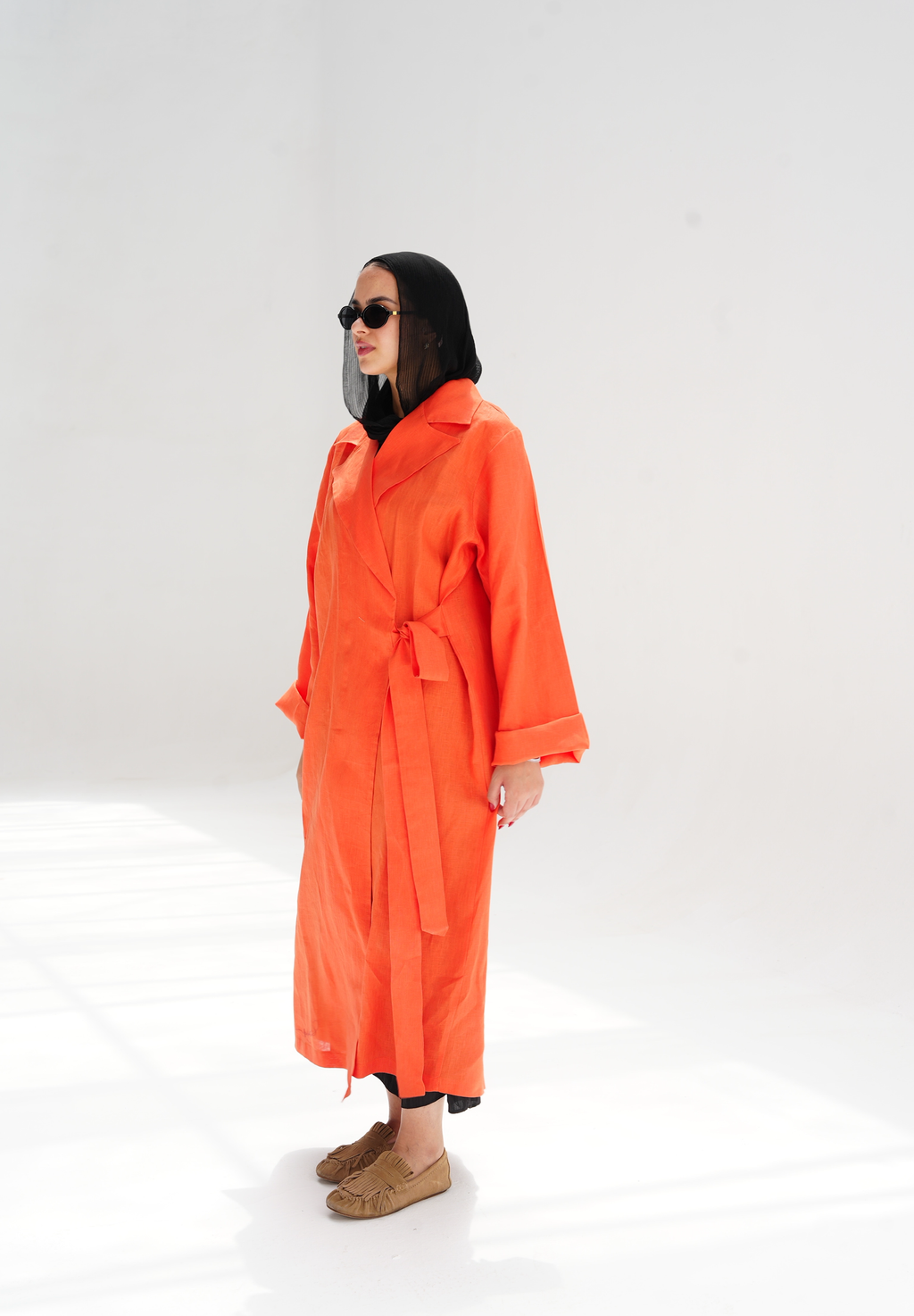 Side-tie linen dress in Orange