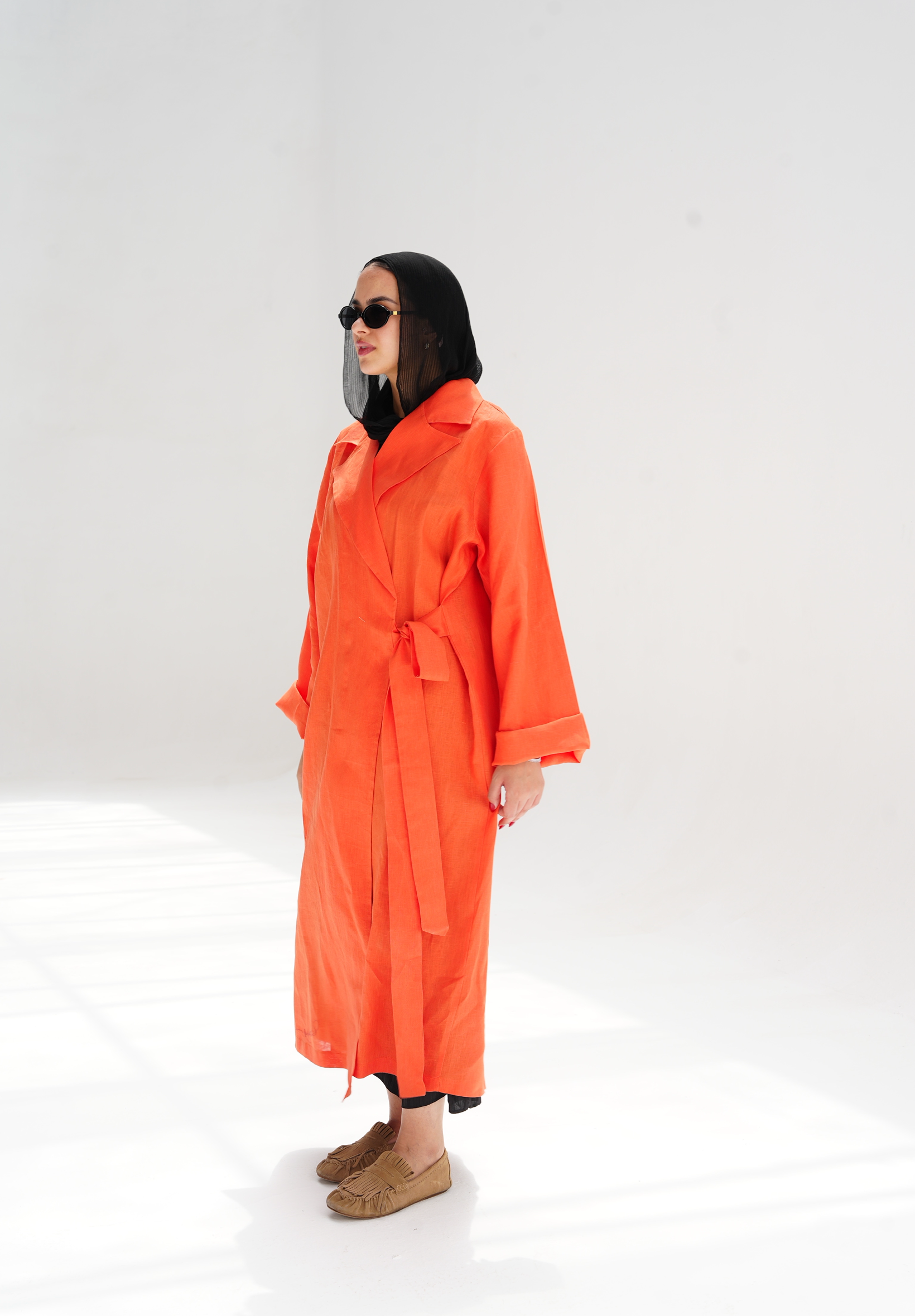 Side-tie linen dress in Orange