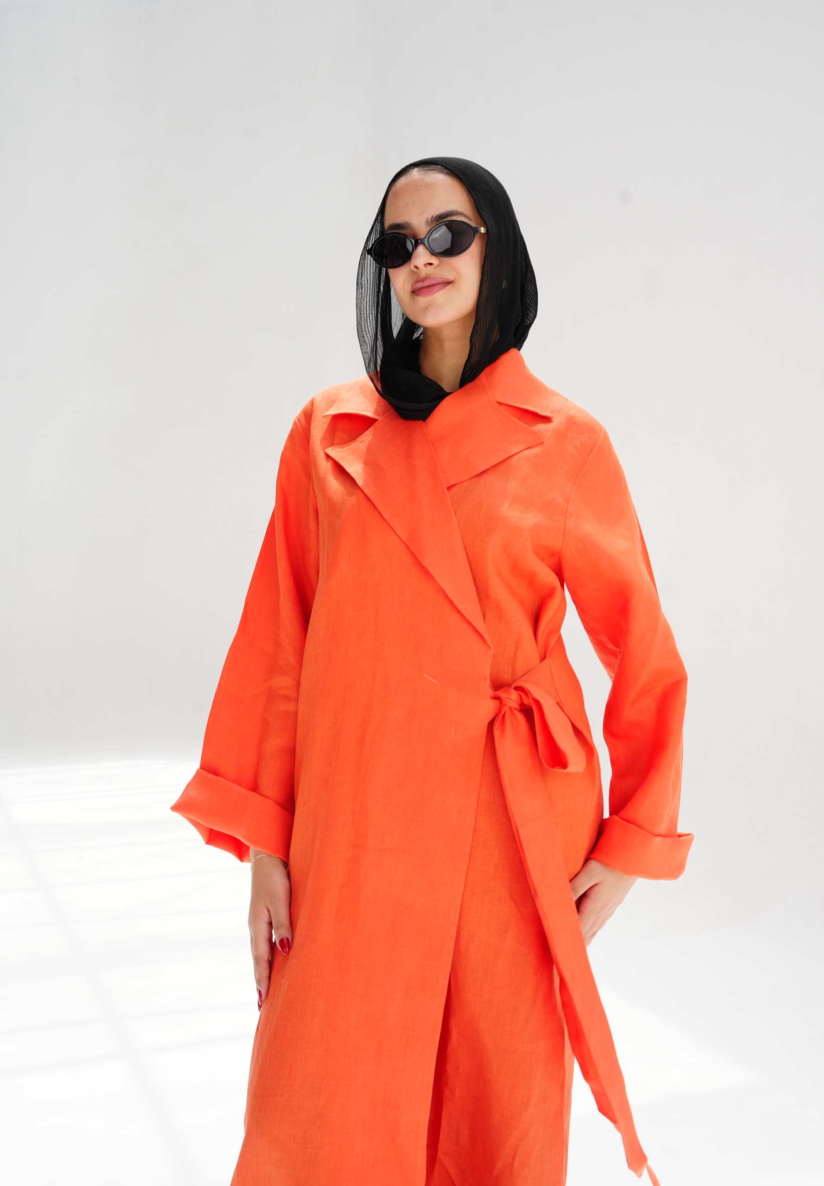 Side-tie linen dress in Orange