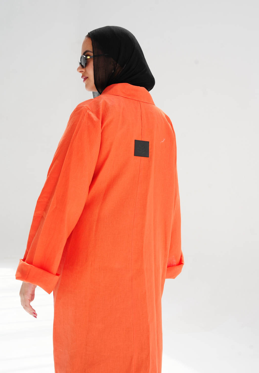 Side-tie linen dress in Orange