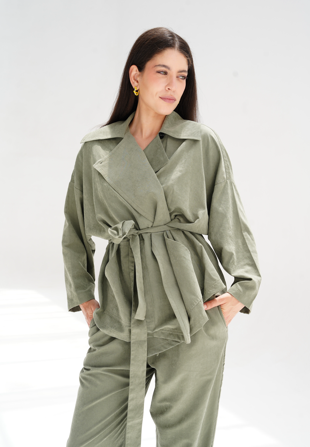 Draped cupra cardigan in olive