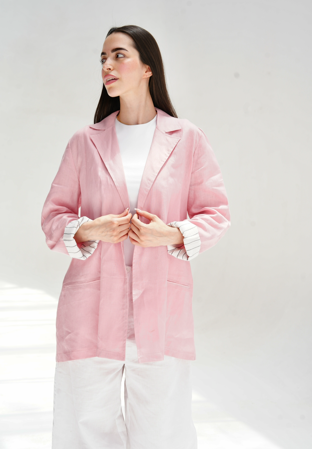 Linen blazer in pink