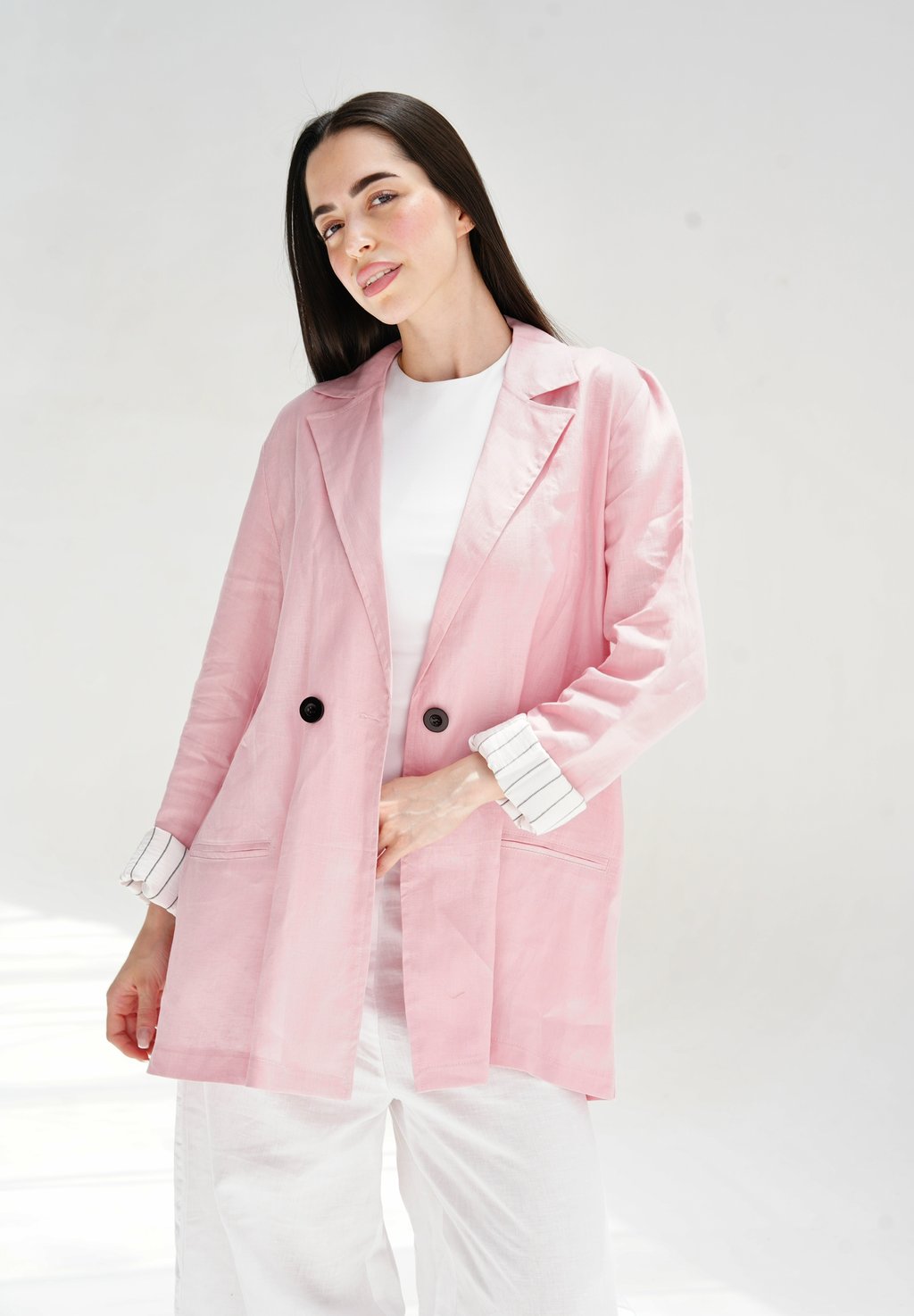 Linen blazer in pink