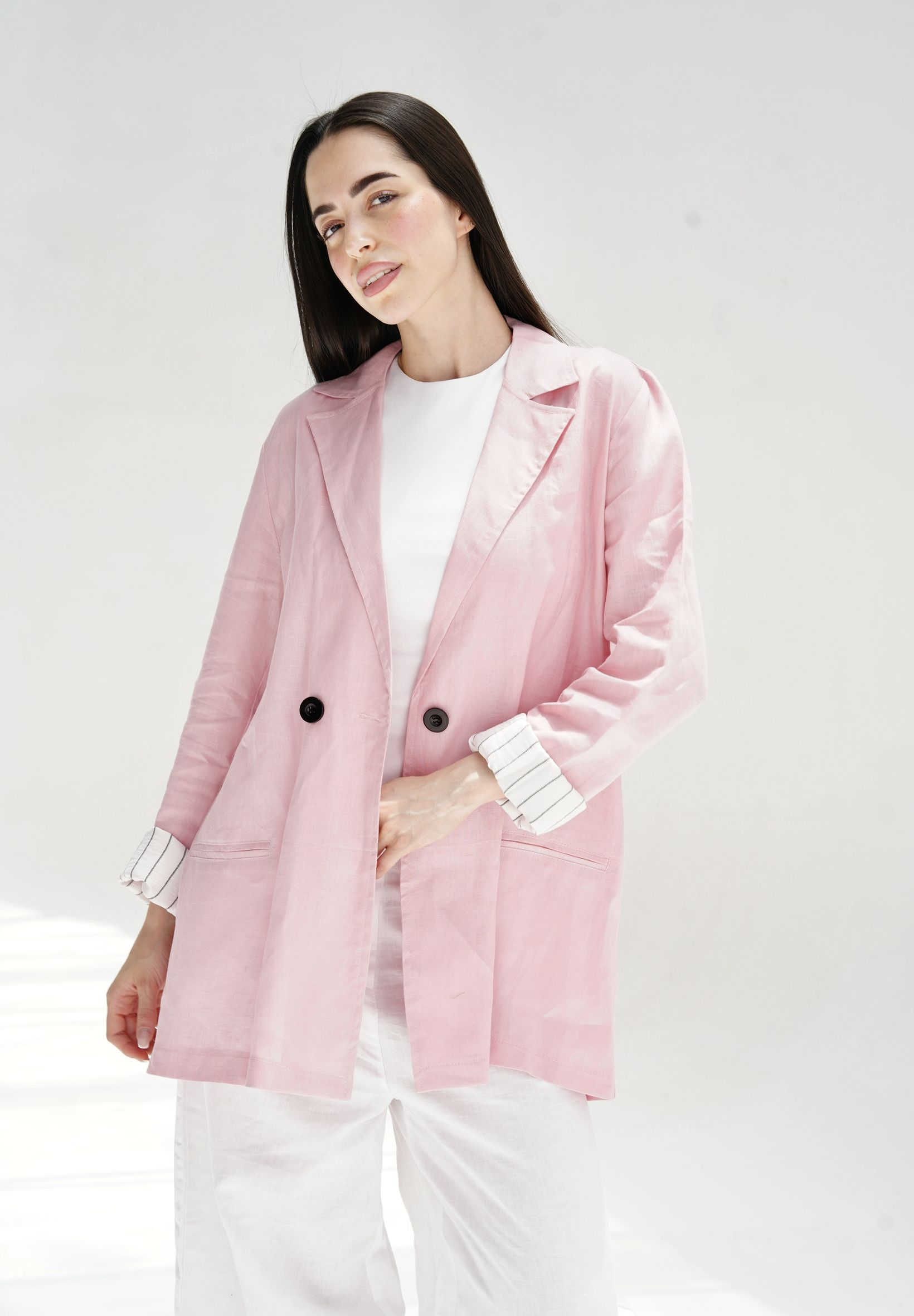 Linen blazer in pink