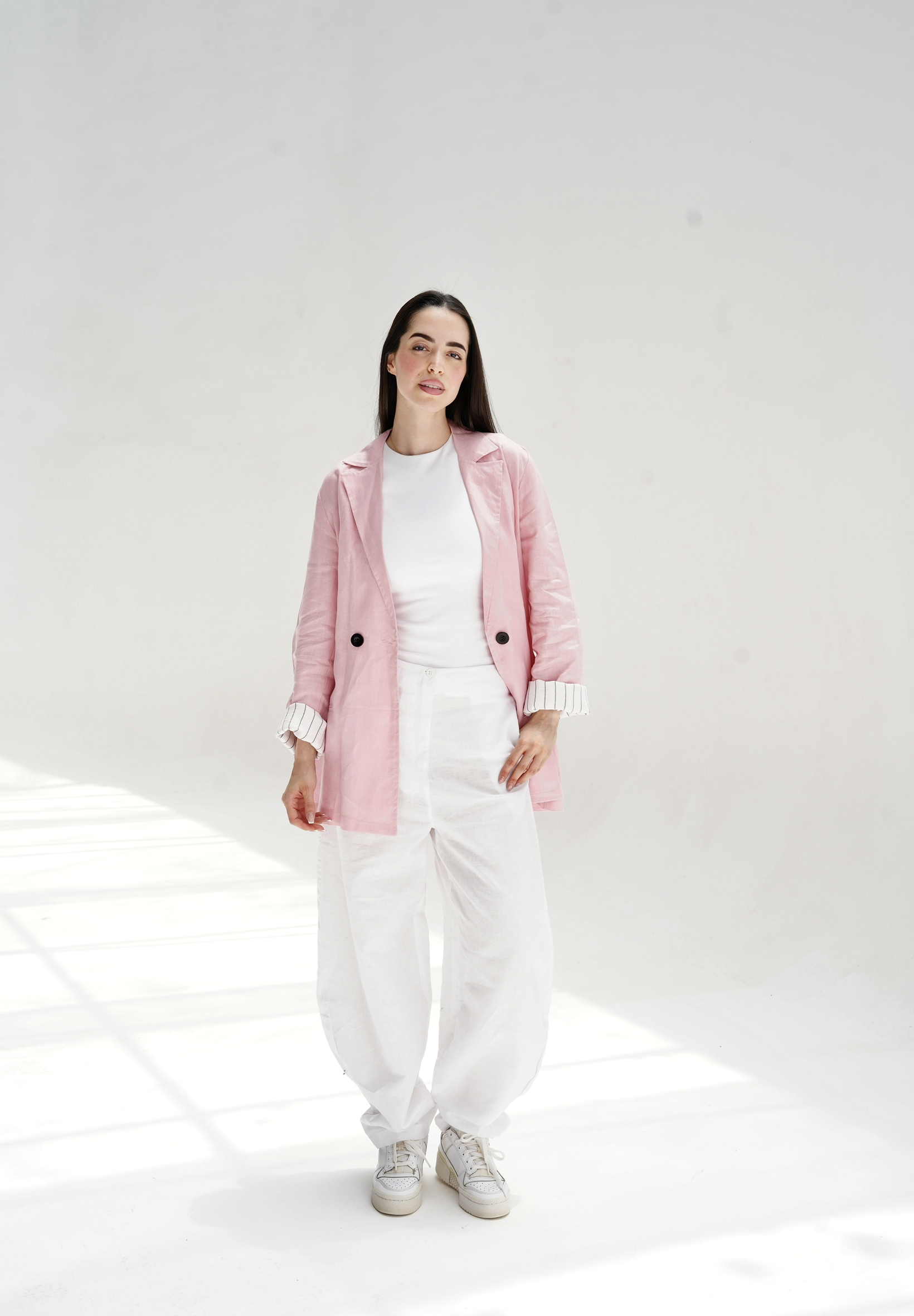 Linen blazer in pink