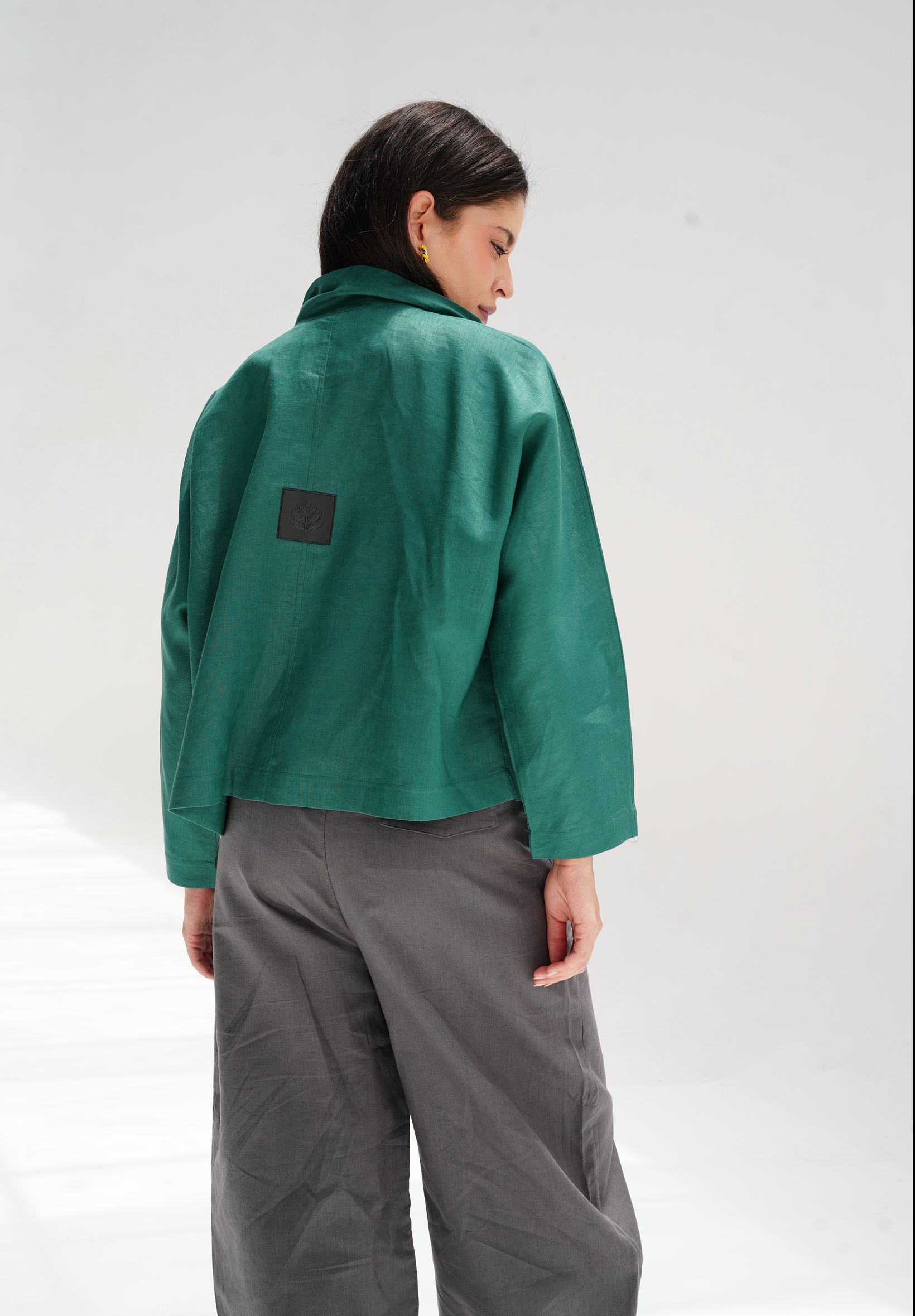 Drawstring linen cardigan in green