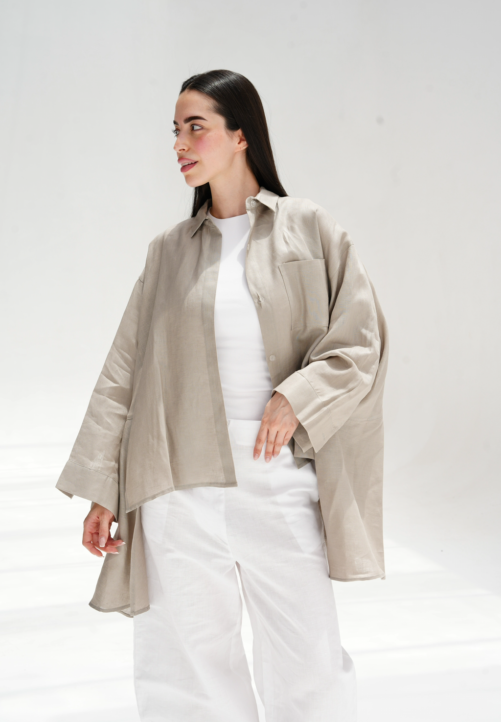 Flowy linen blouse in greige