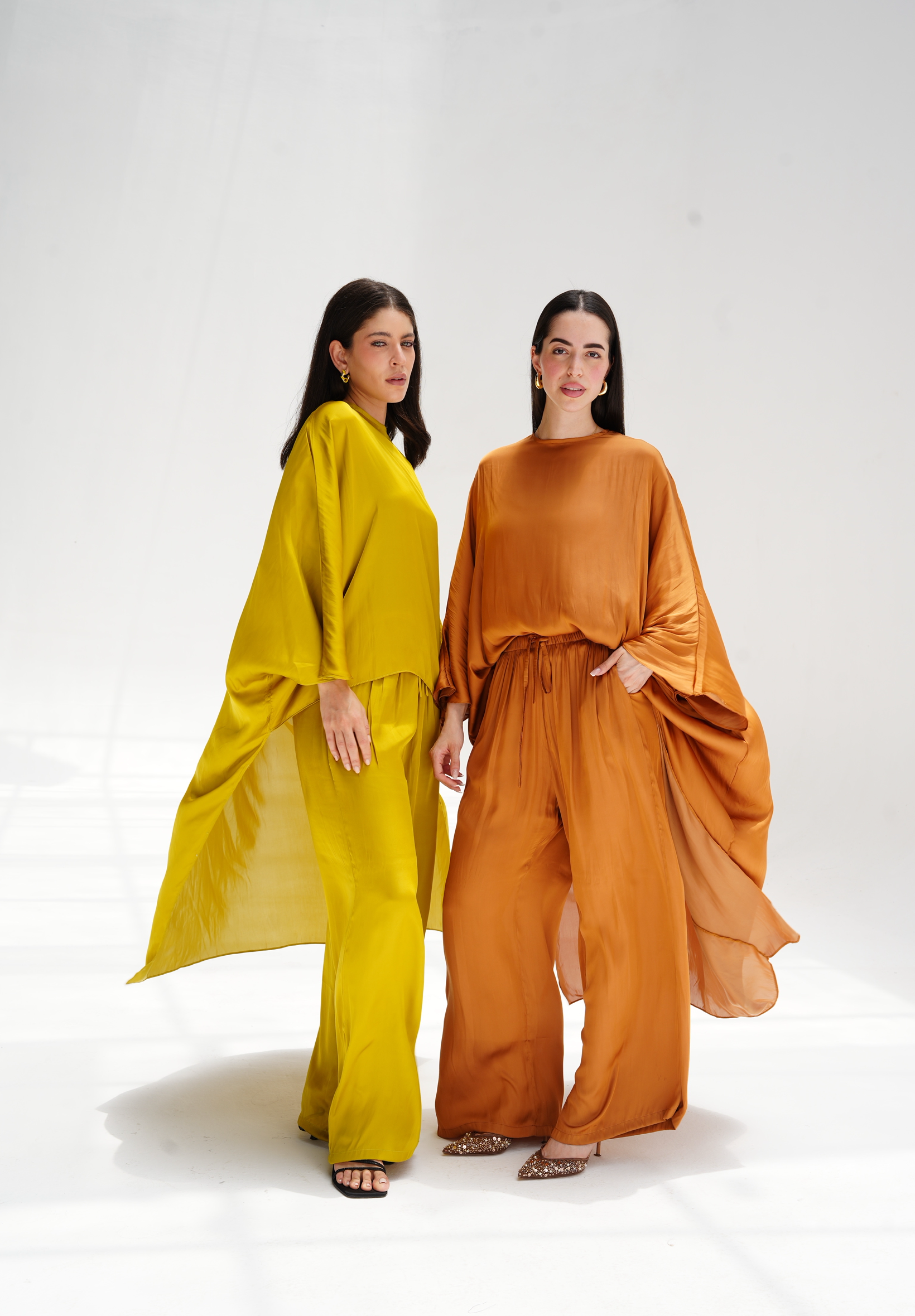 High-low satin blouse in gold