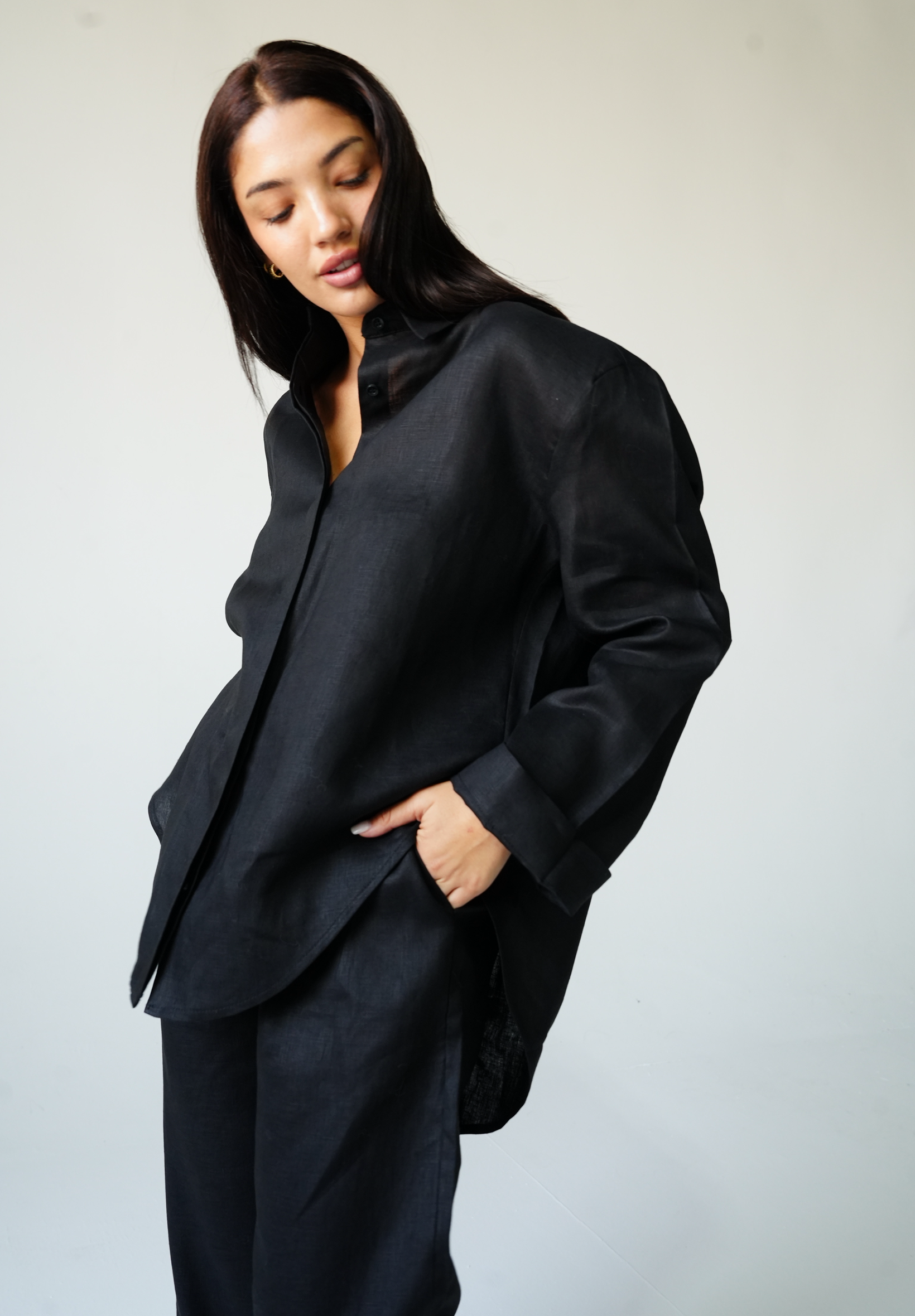 Black linen shirt