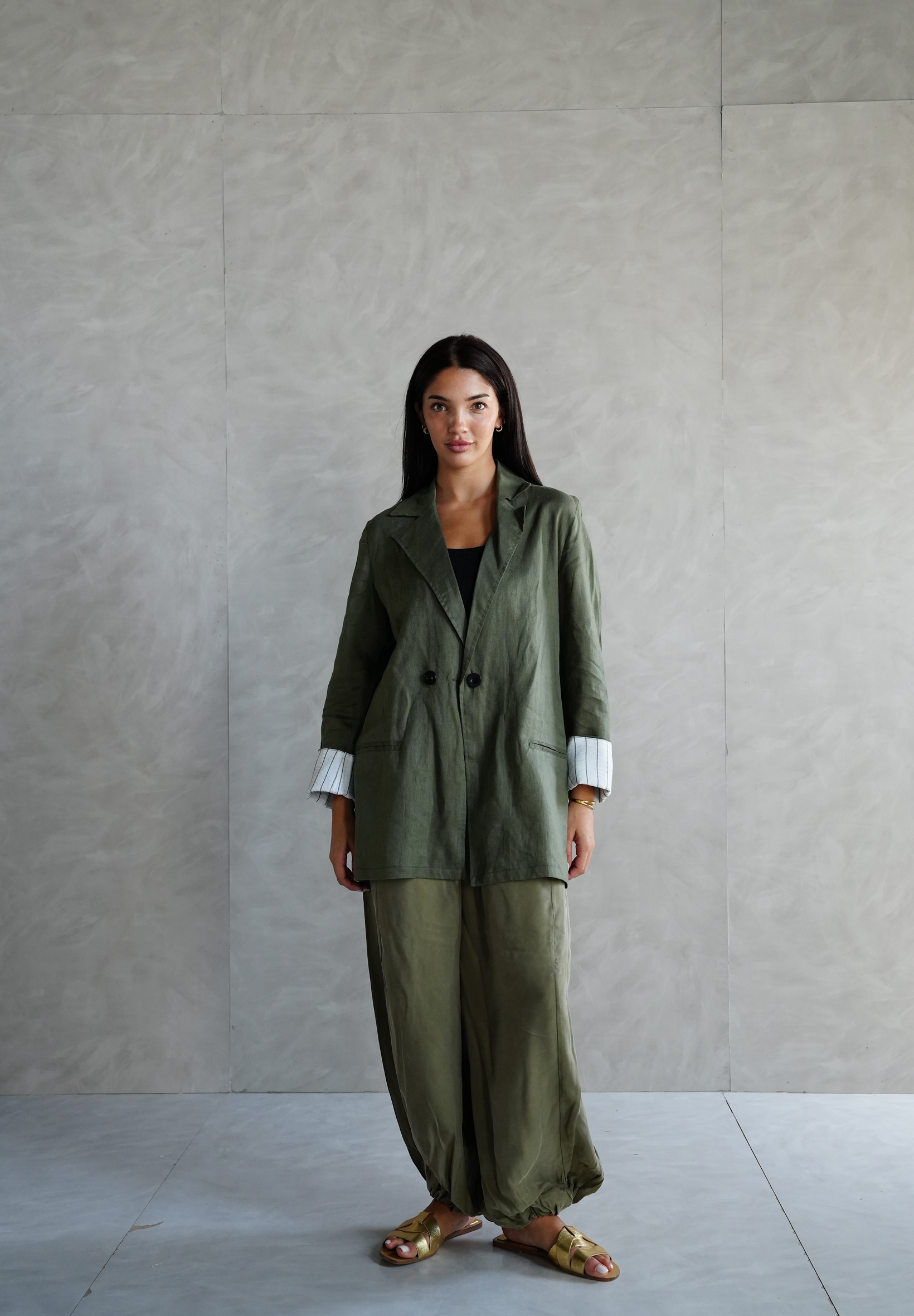 Linen blazer in Olive green