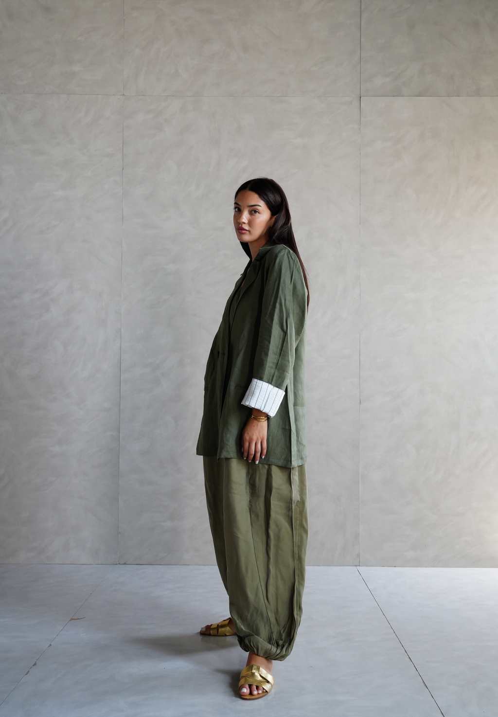 Linen blazer in Olive green