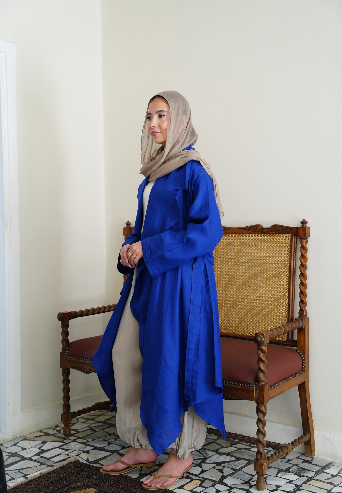 Linen draped cardigan in Blue