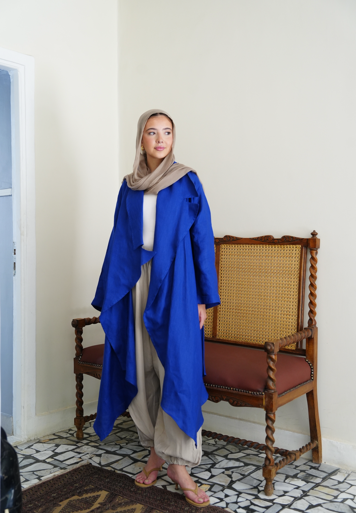 Linen draped cardigan in Blue