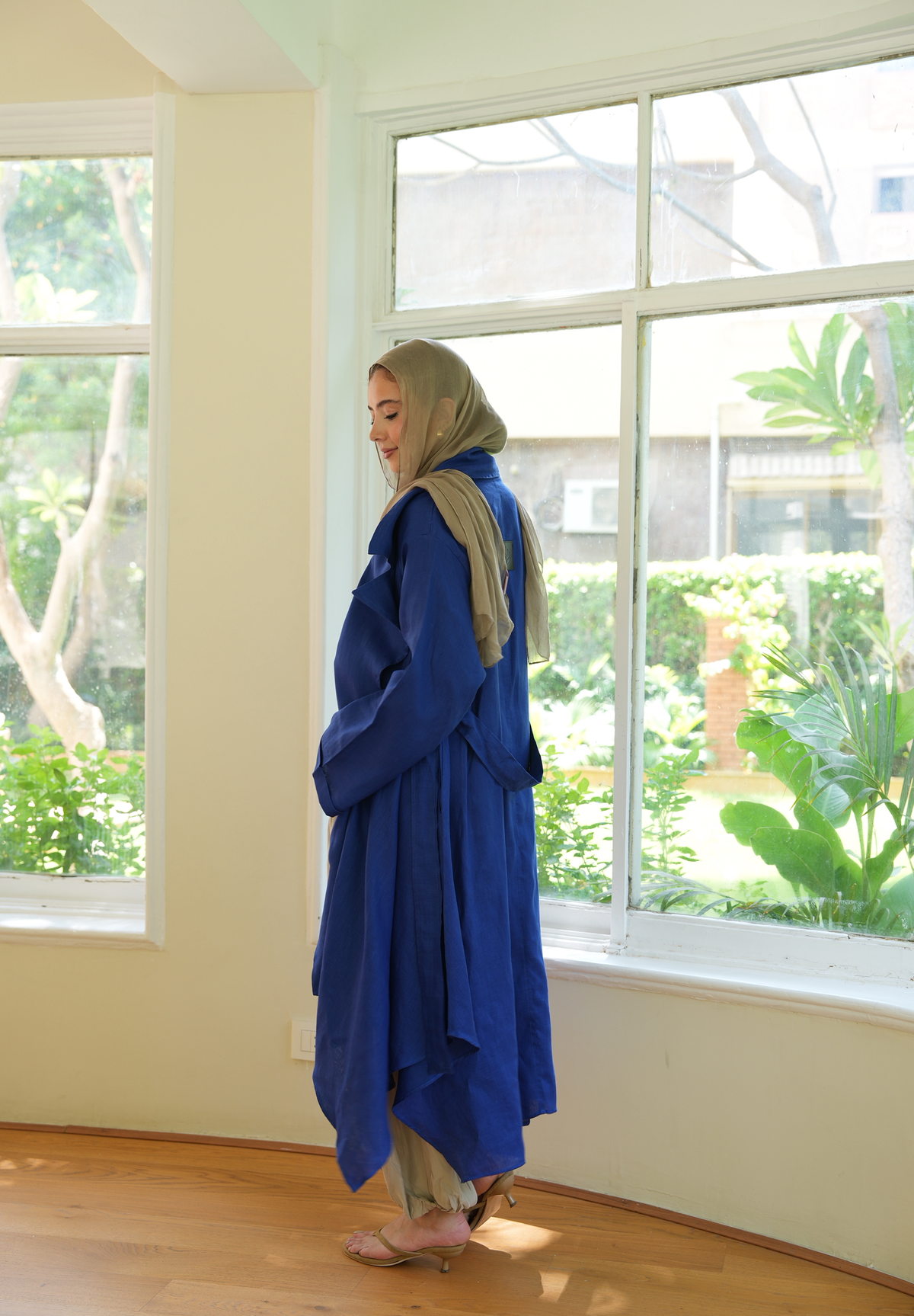 Linen draped cardigan in Blue