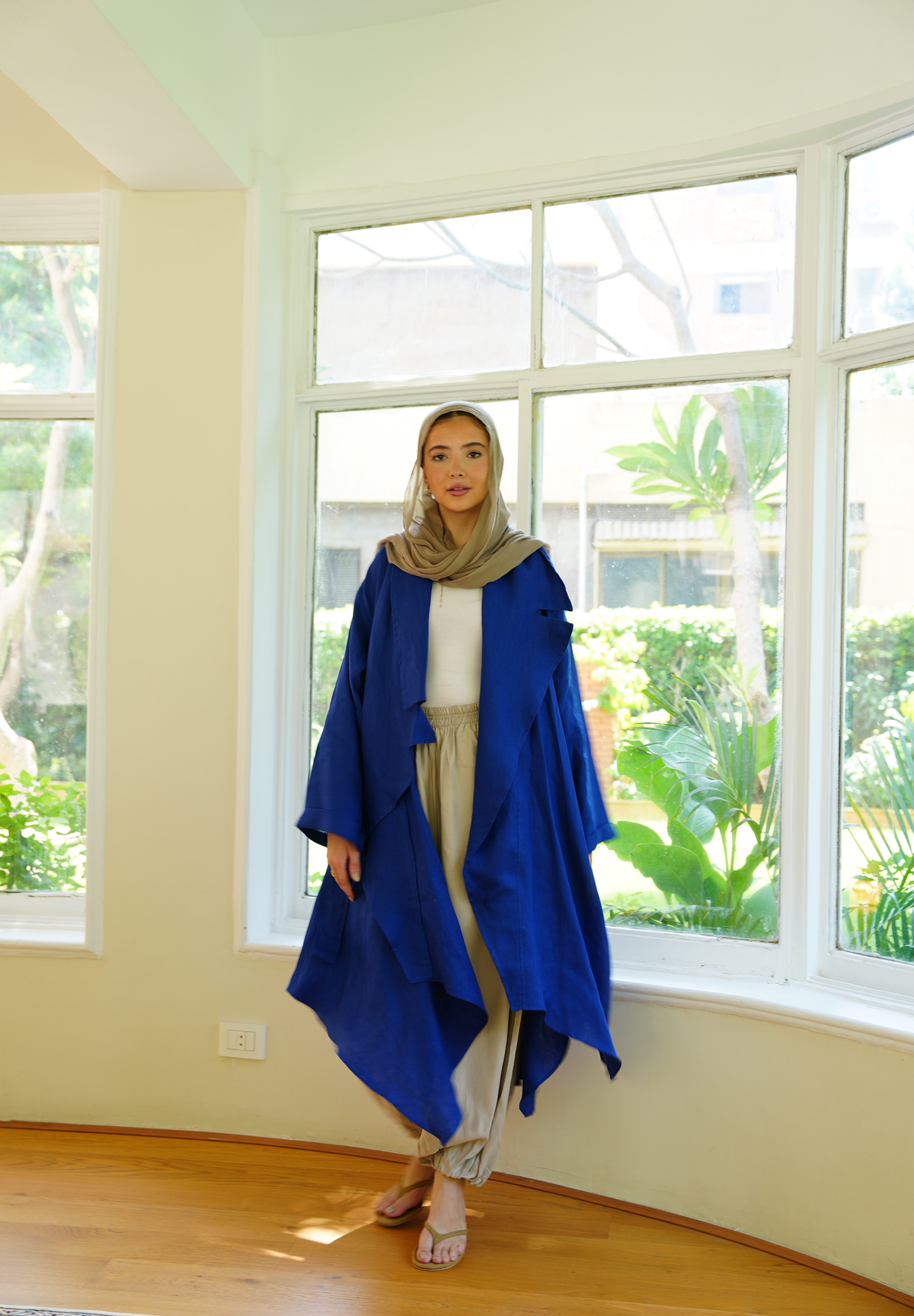 Linen draped cardigan in Blue
