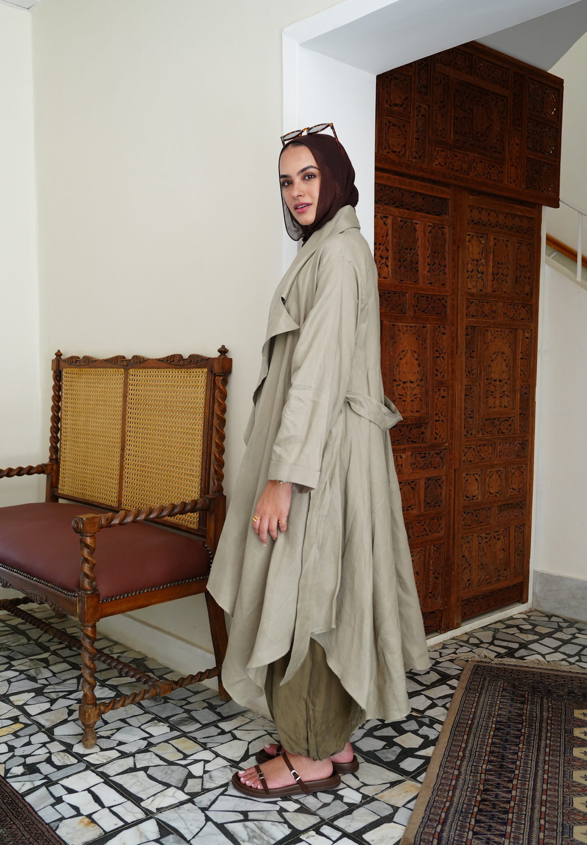 Linen draped cardigan in Sage