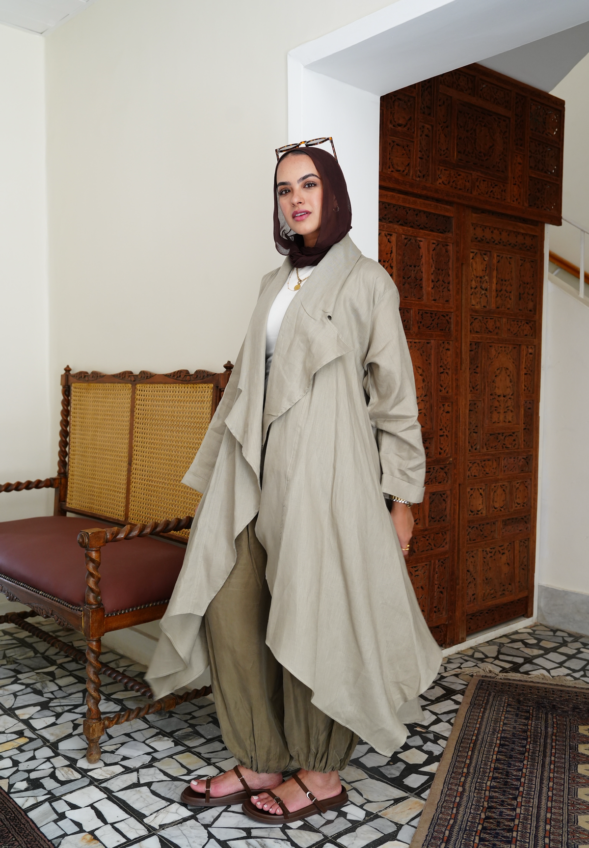 Linen draped cardigan in Sage