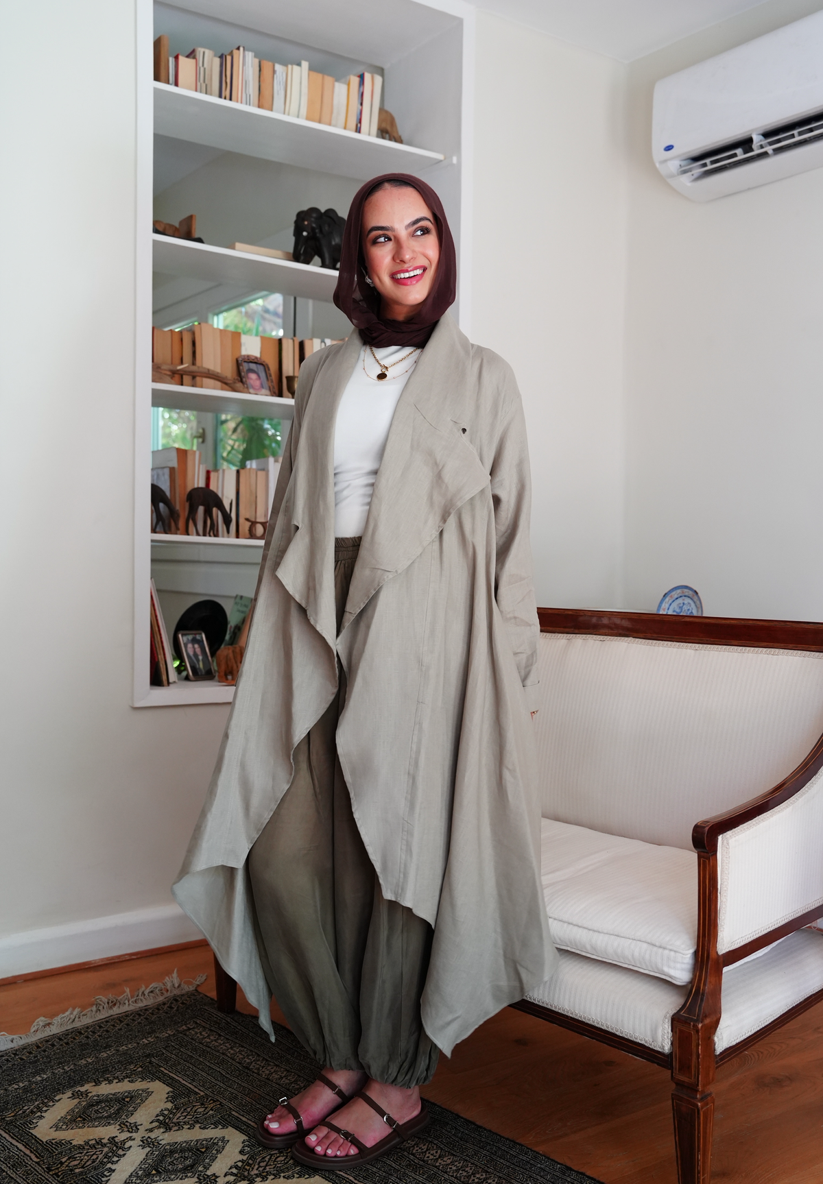 Linen draped cardigan in Sage