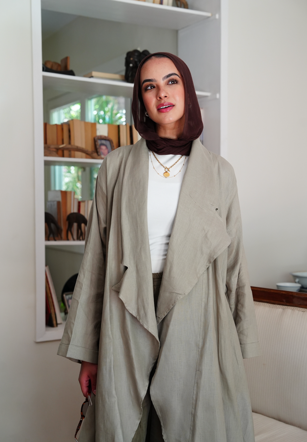 Linen draped cardigan in Sage