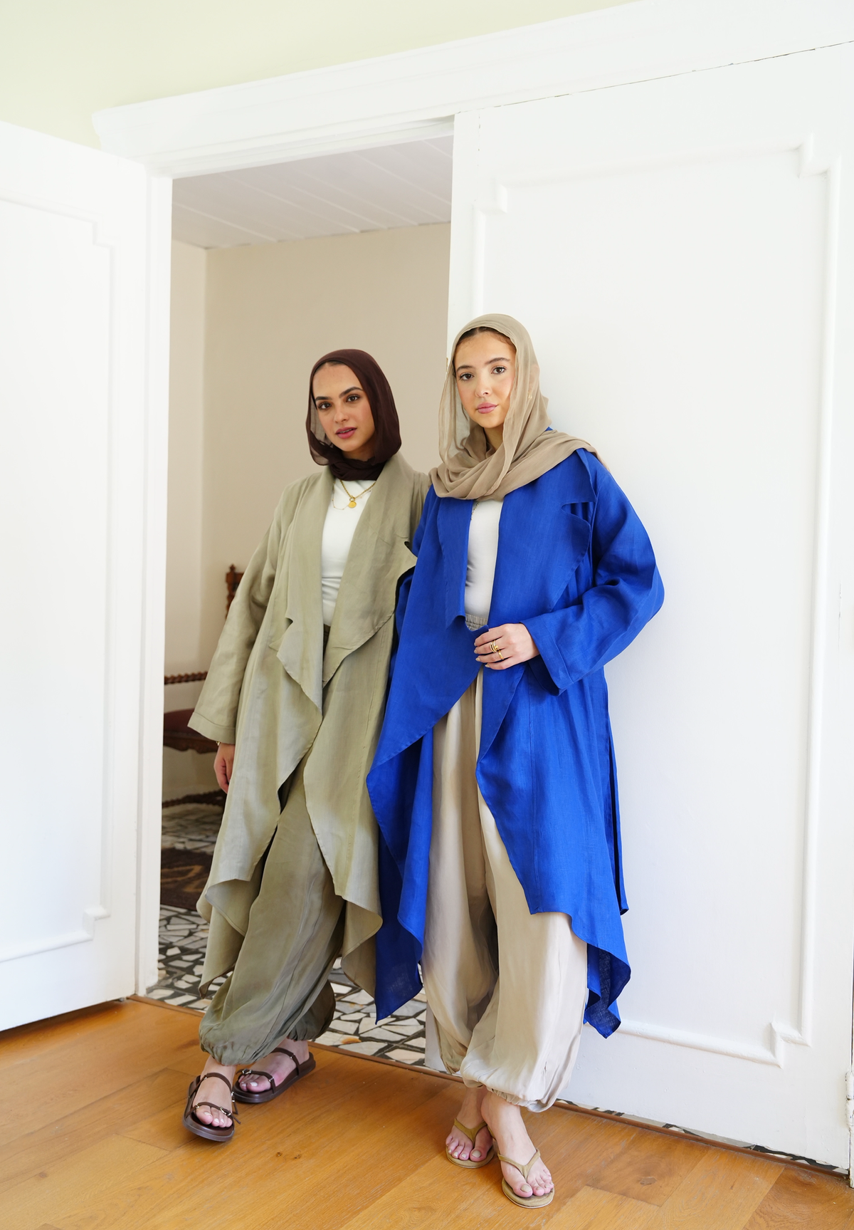 Linen draped cardigan in Sage