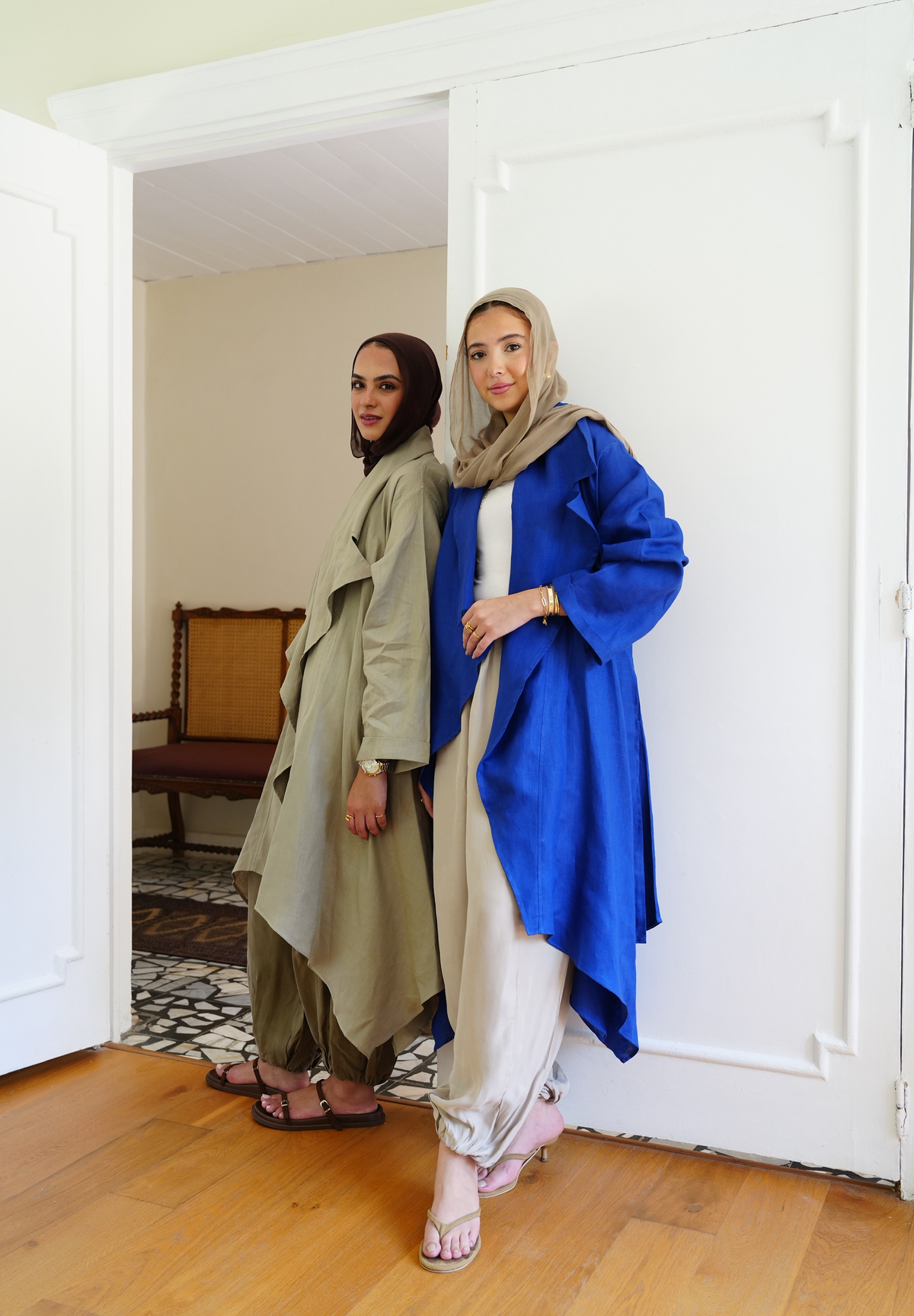 Linen draped cardigan in Sage