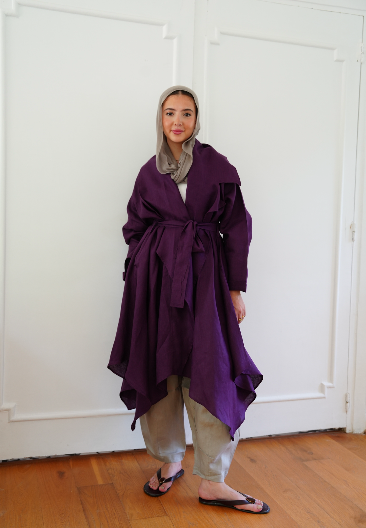 Linen draped cardigan in Purple