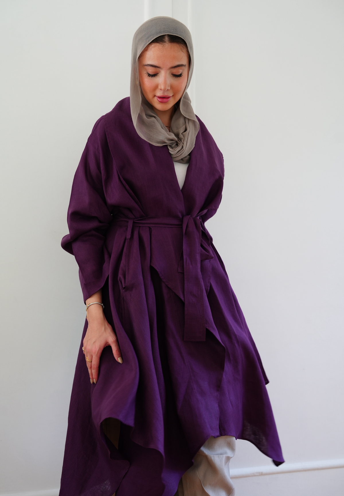Linen draped cardigan in Purple