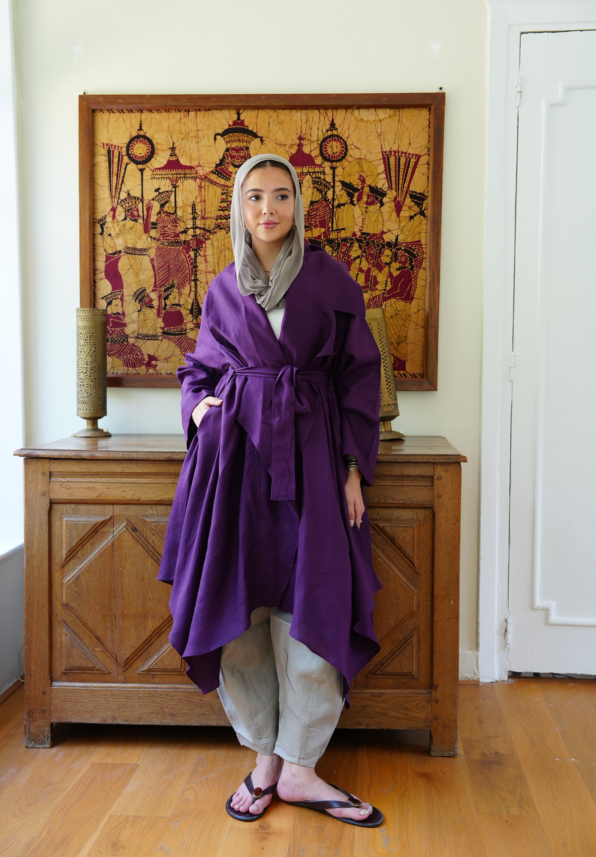 Linen draped cardigan in Purple