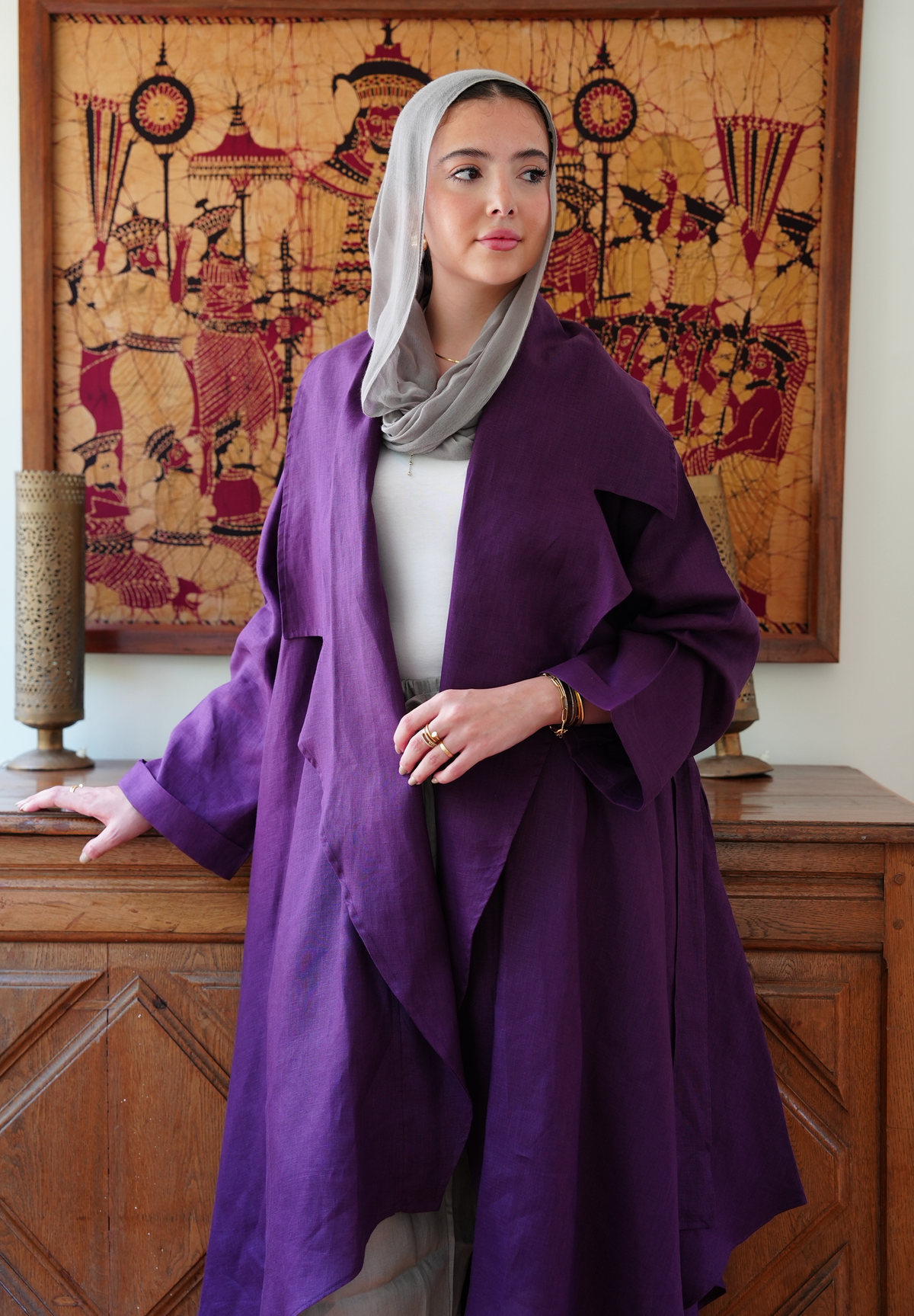 Linen draped cardigan in Purple