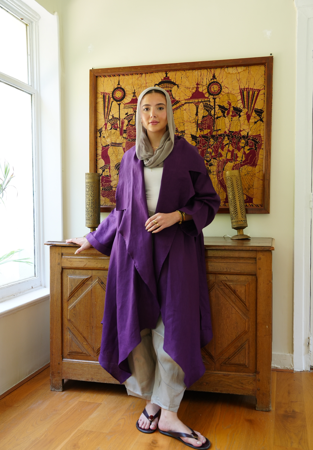 Linen draped cardigan in Purple