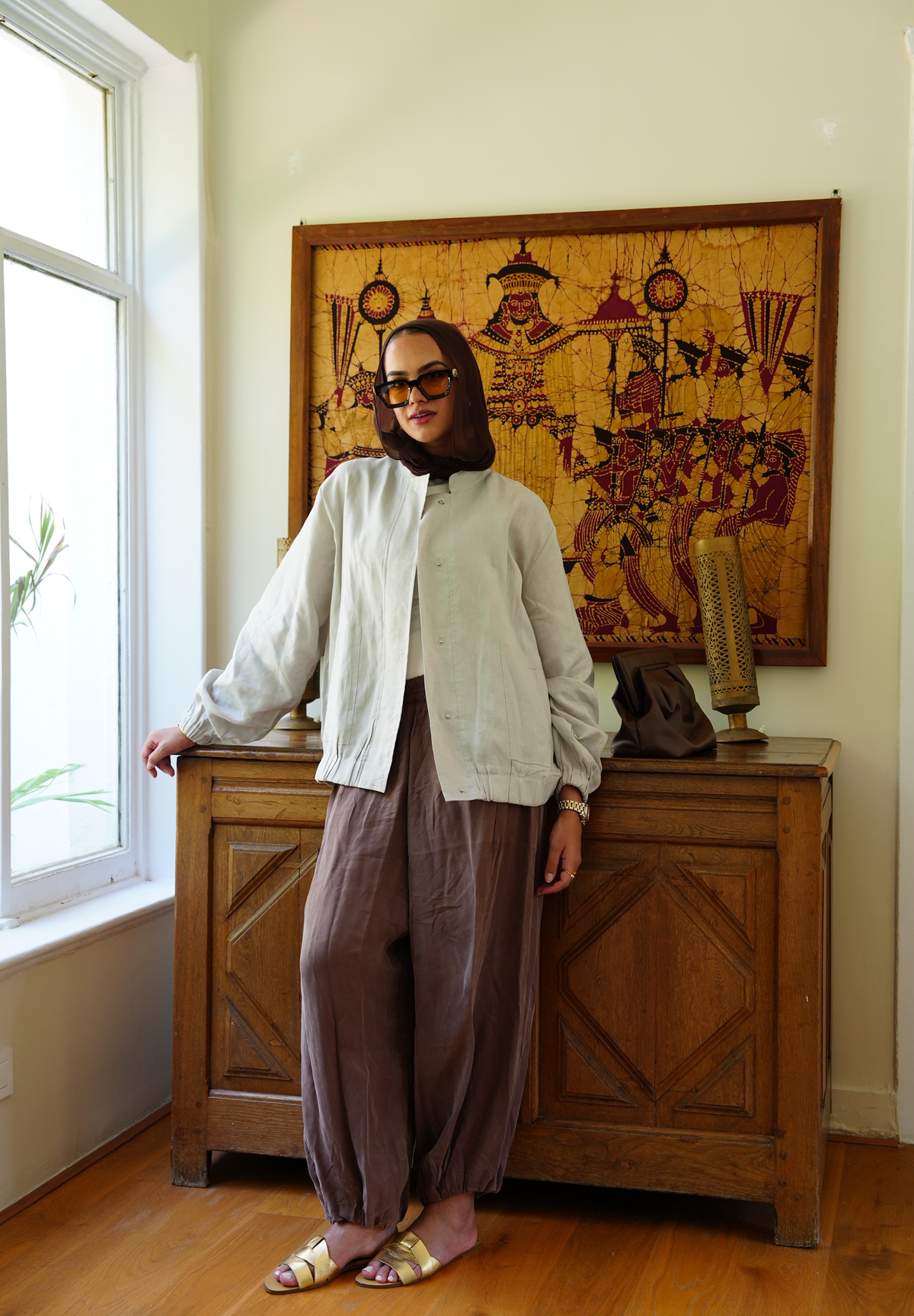 The volmont linen jacket in Beige (elastic waist)