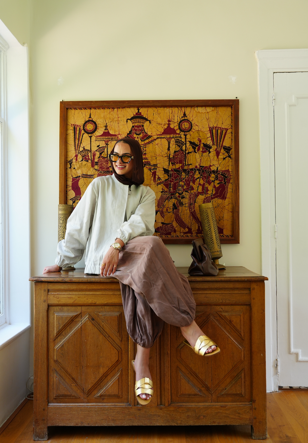 The volmont linen jacket in Beige (elastic waist)