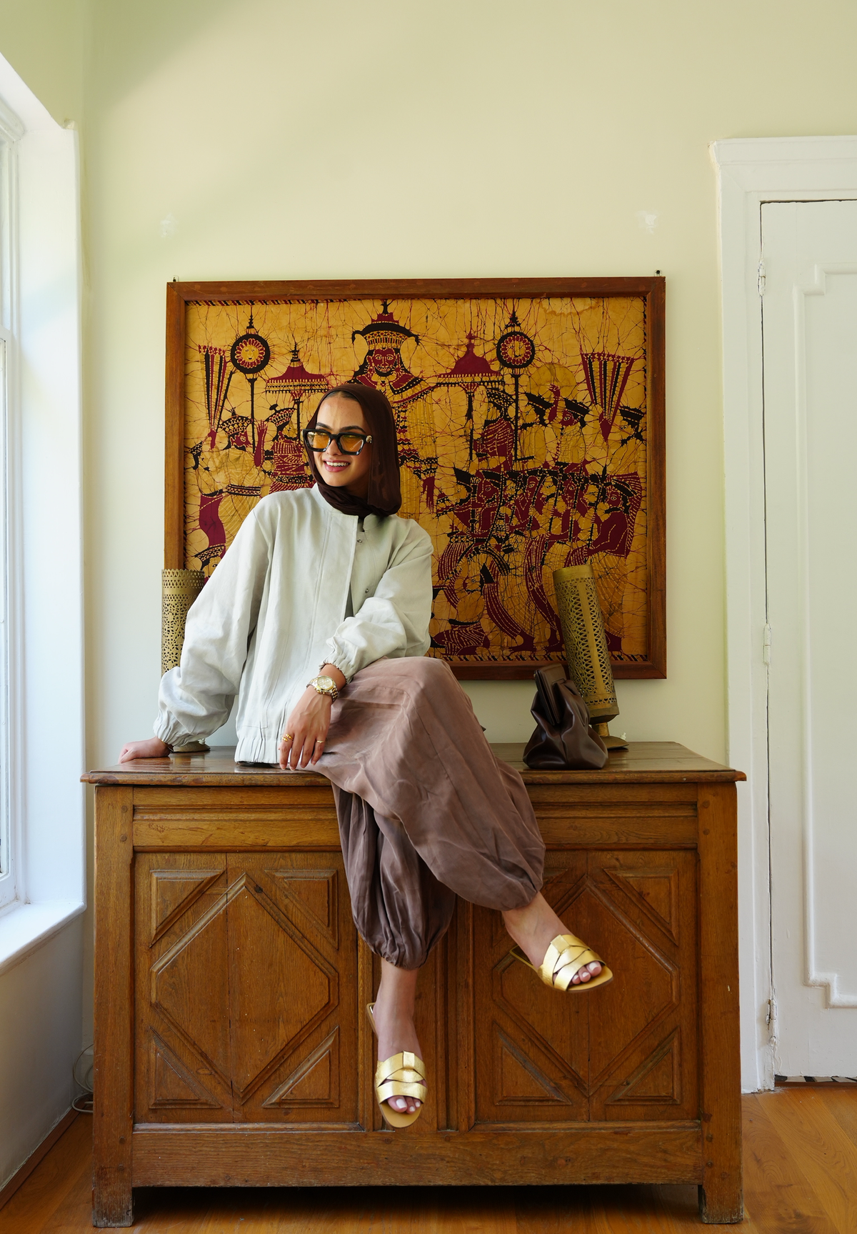 The volmont linen jacket in Beige (elastic waist)