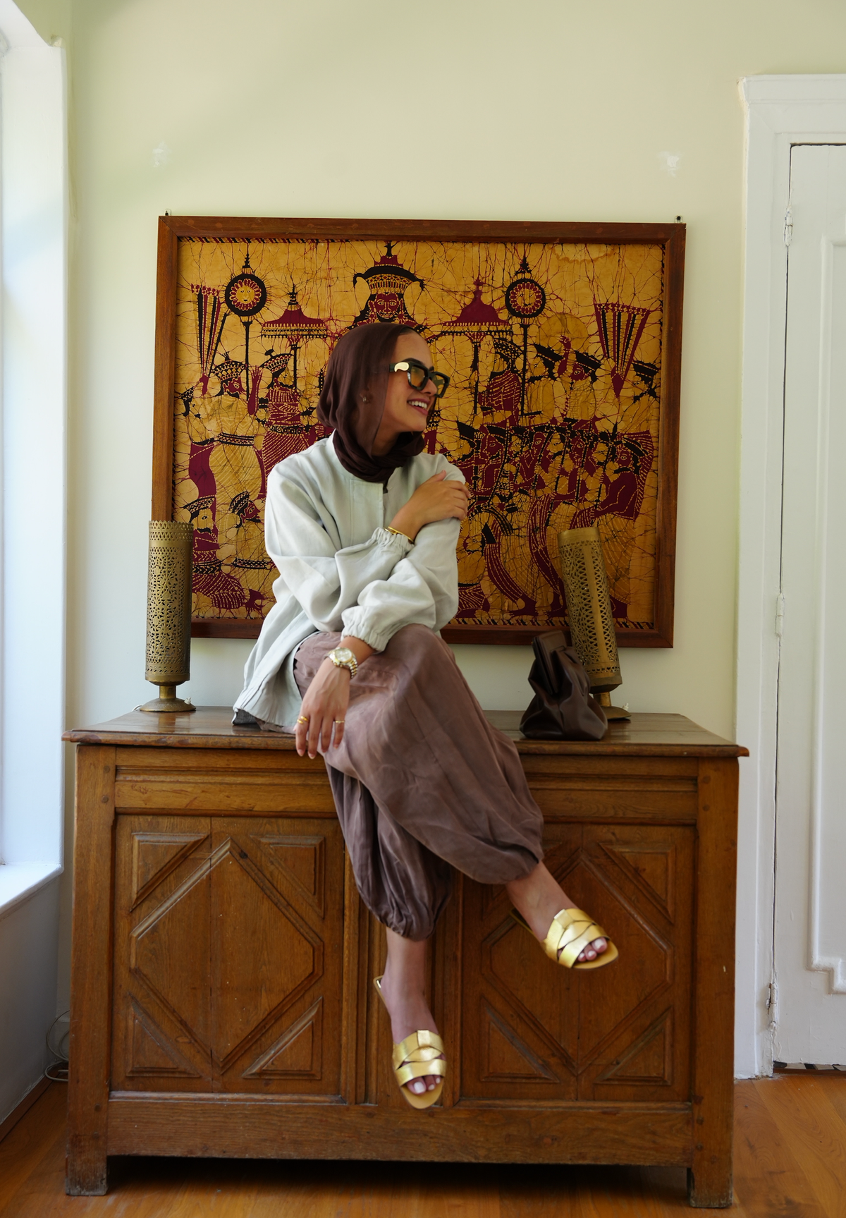 The volmont linen jacket in Beige (elastic waist)